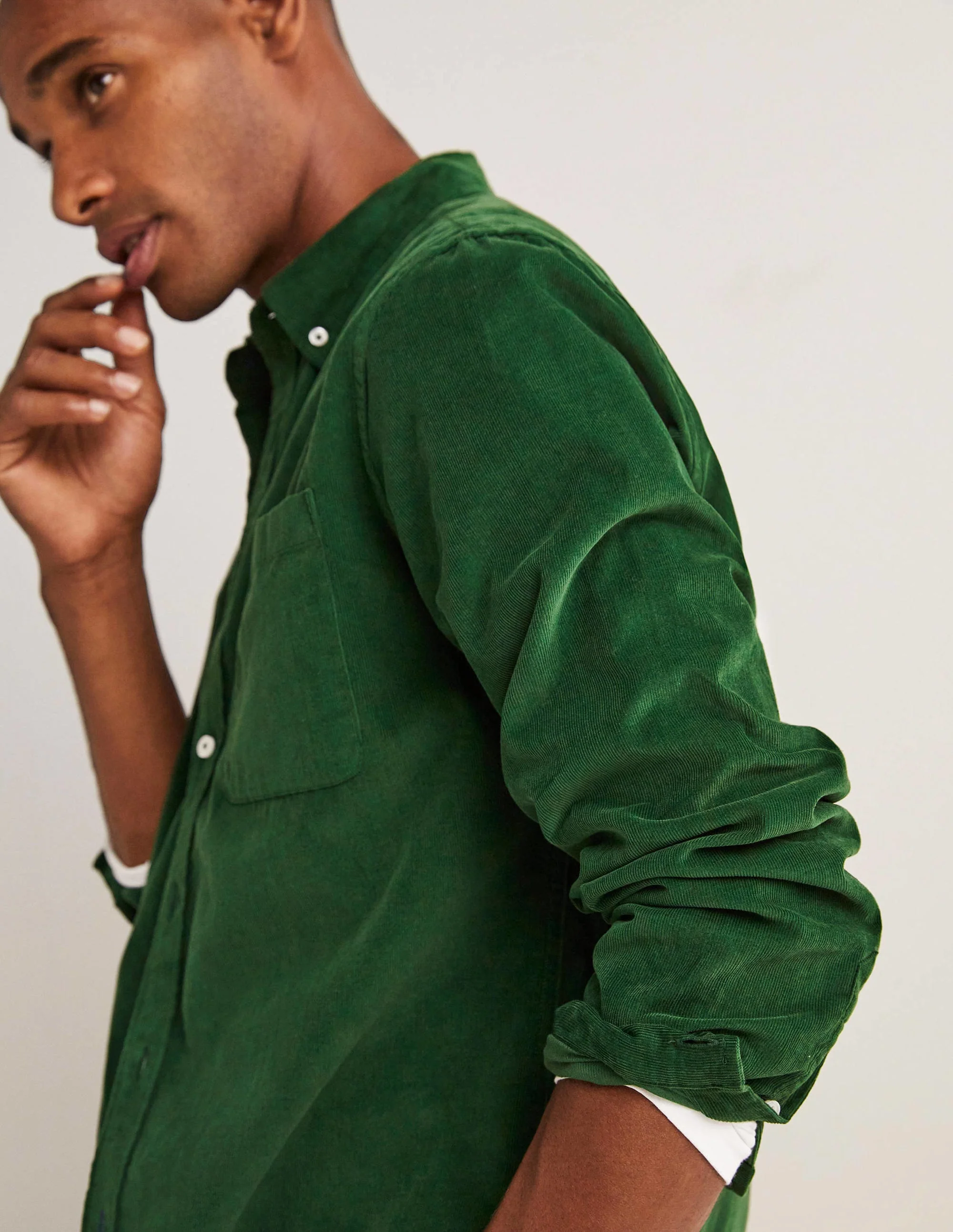 Button Down Cord Shirt-Forest Green - Image 2