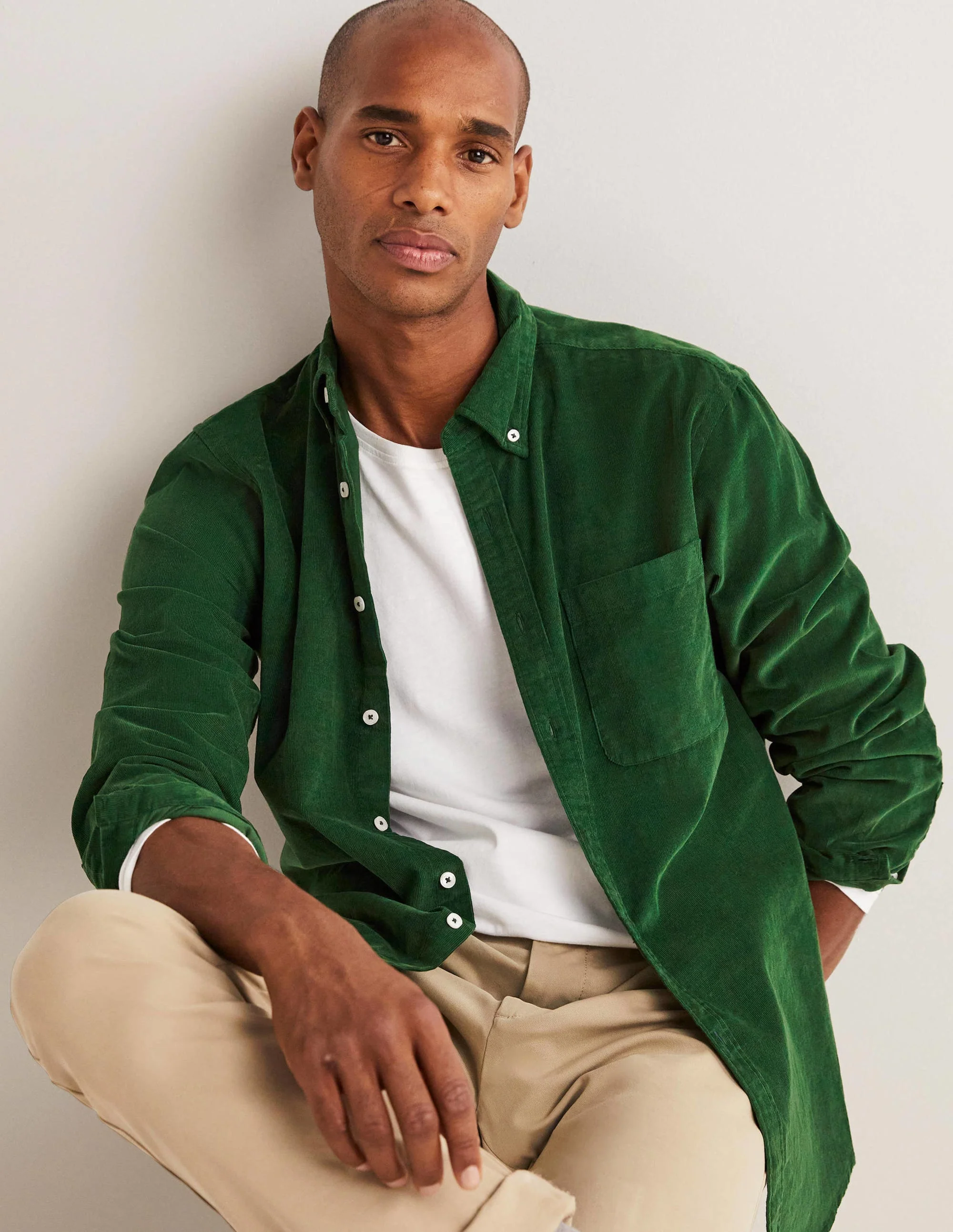 Button Down Cord Shirt-Forest Green - Image 4