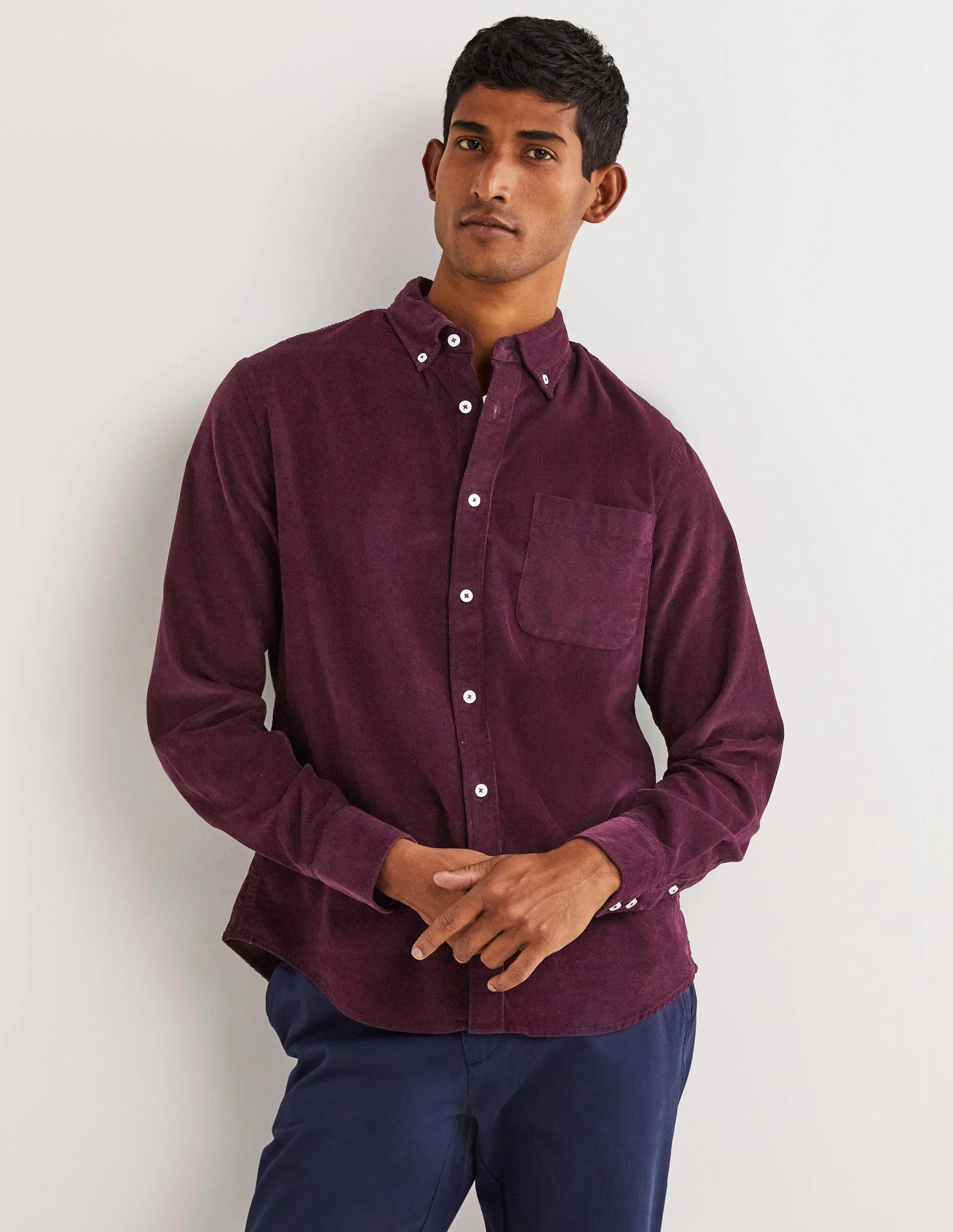 Button Down Cord Shirt-Plum Perfect