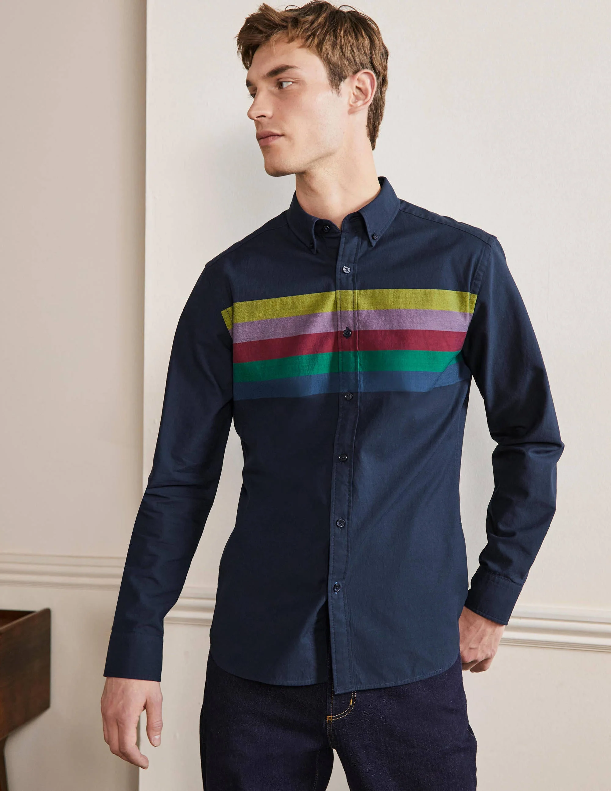 Button Down Oxford Shirt-Navy Rainbow - Image 4