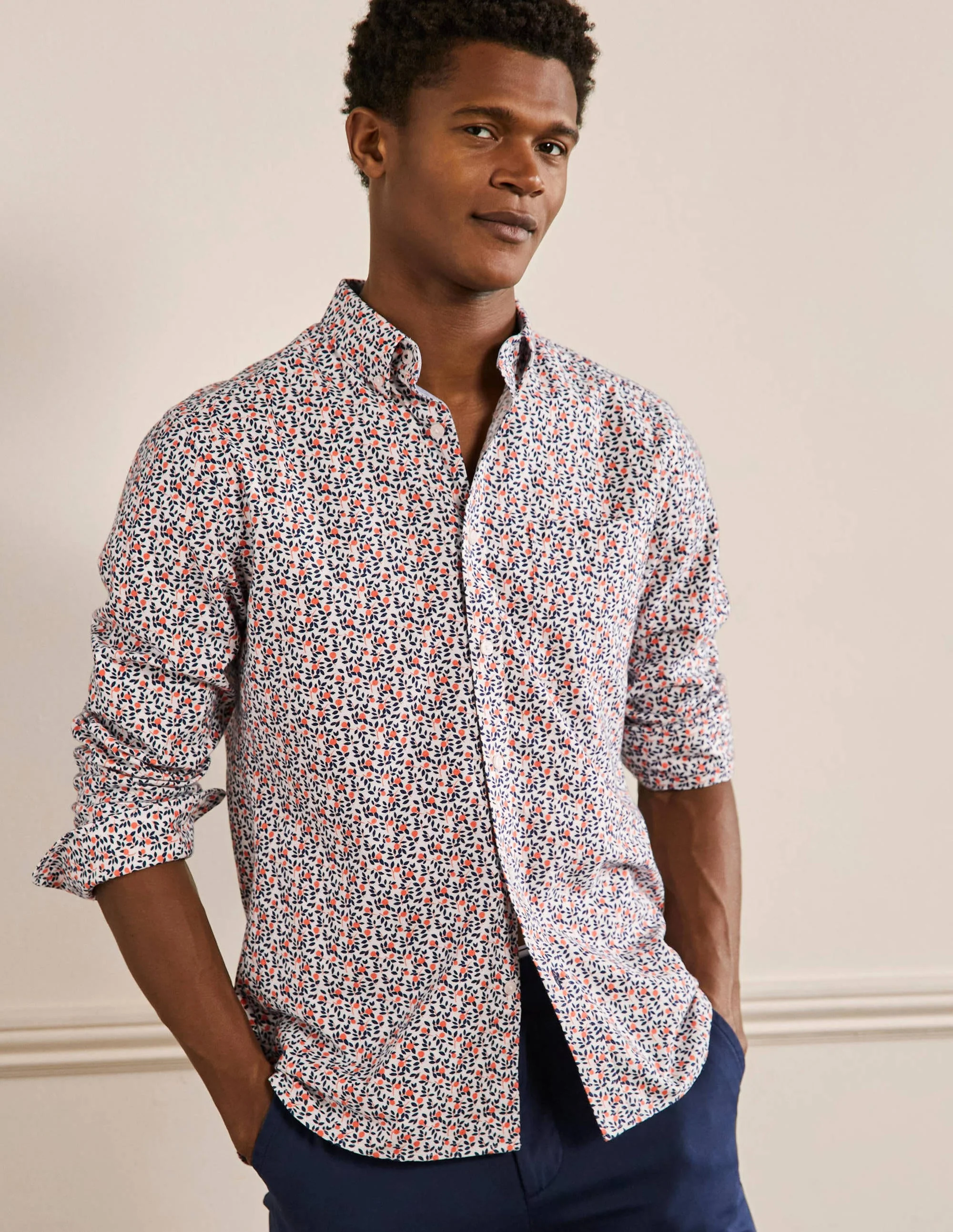 Button Down Oxford Shirt-Persimmon Fruit Foliage