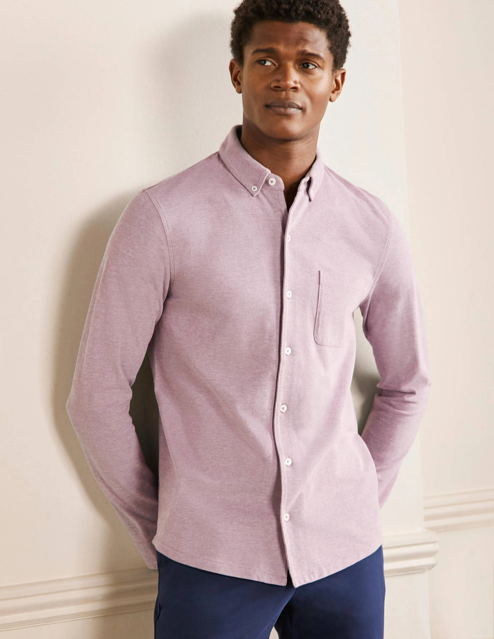 Button Down Piqué Shirt-Grape Jam/Snowdrop Oxford - Image 4