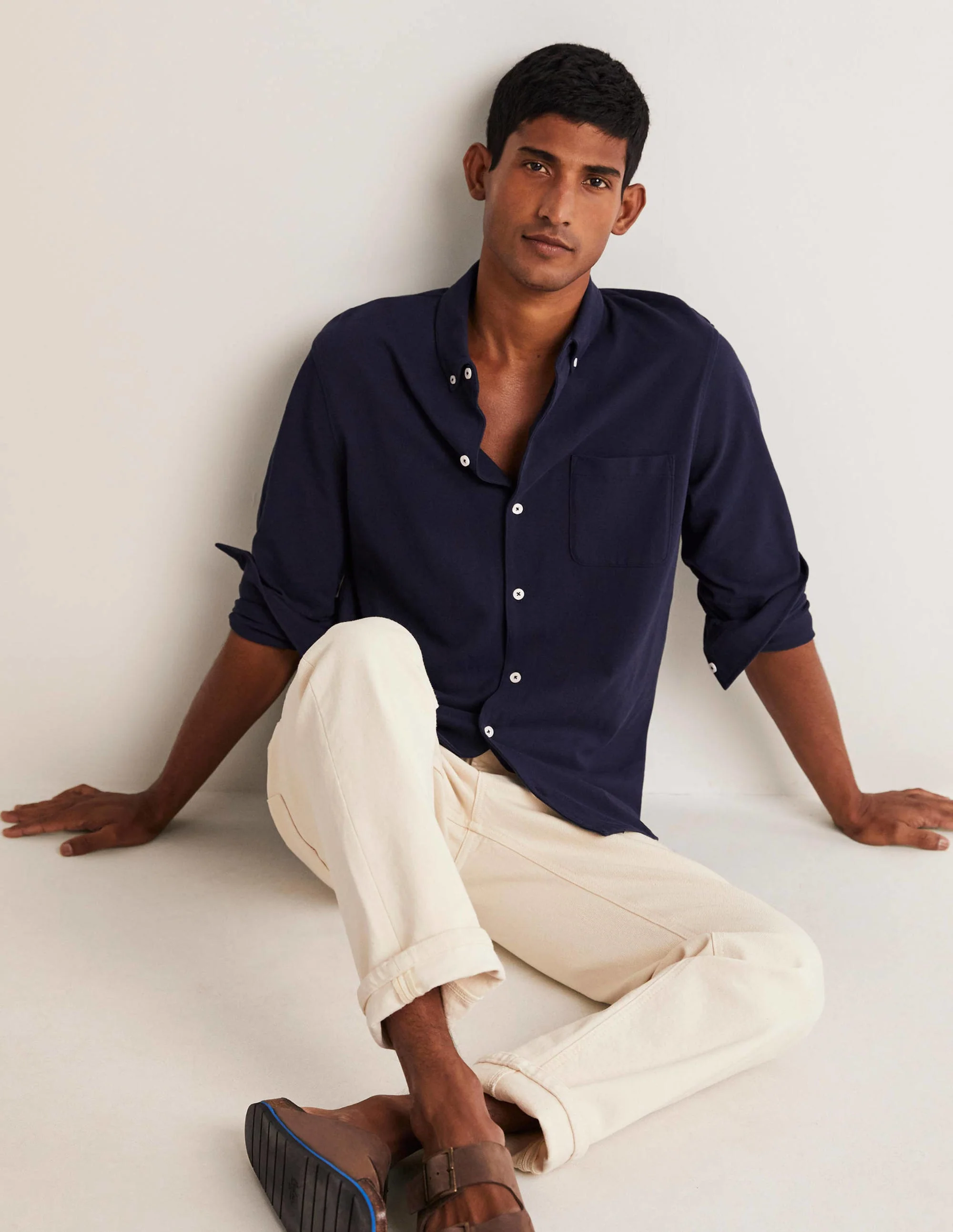 Button Down Piqué Shirt-Navy