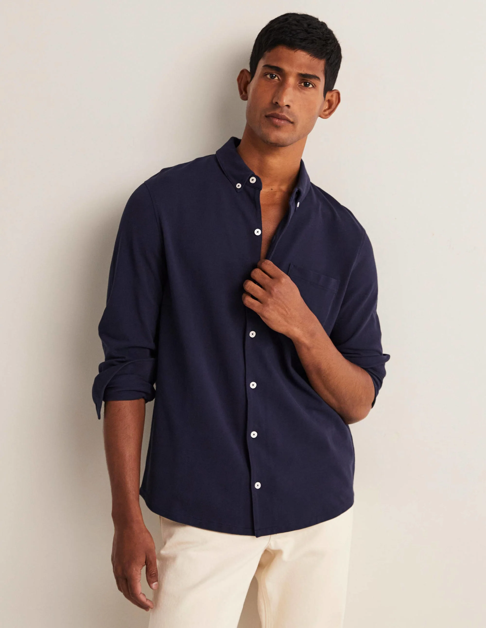 Button Down Piqué Shirt-Navy - Image 4