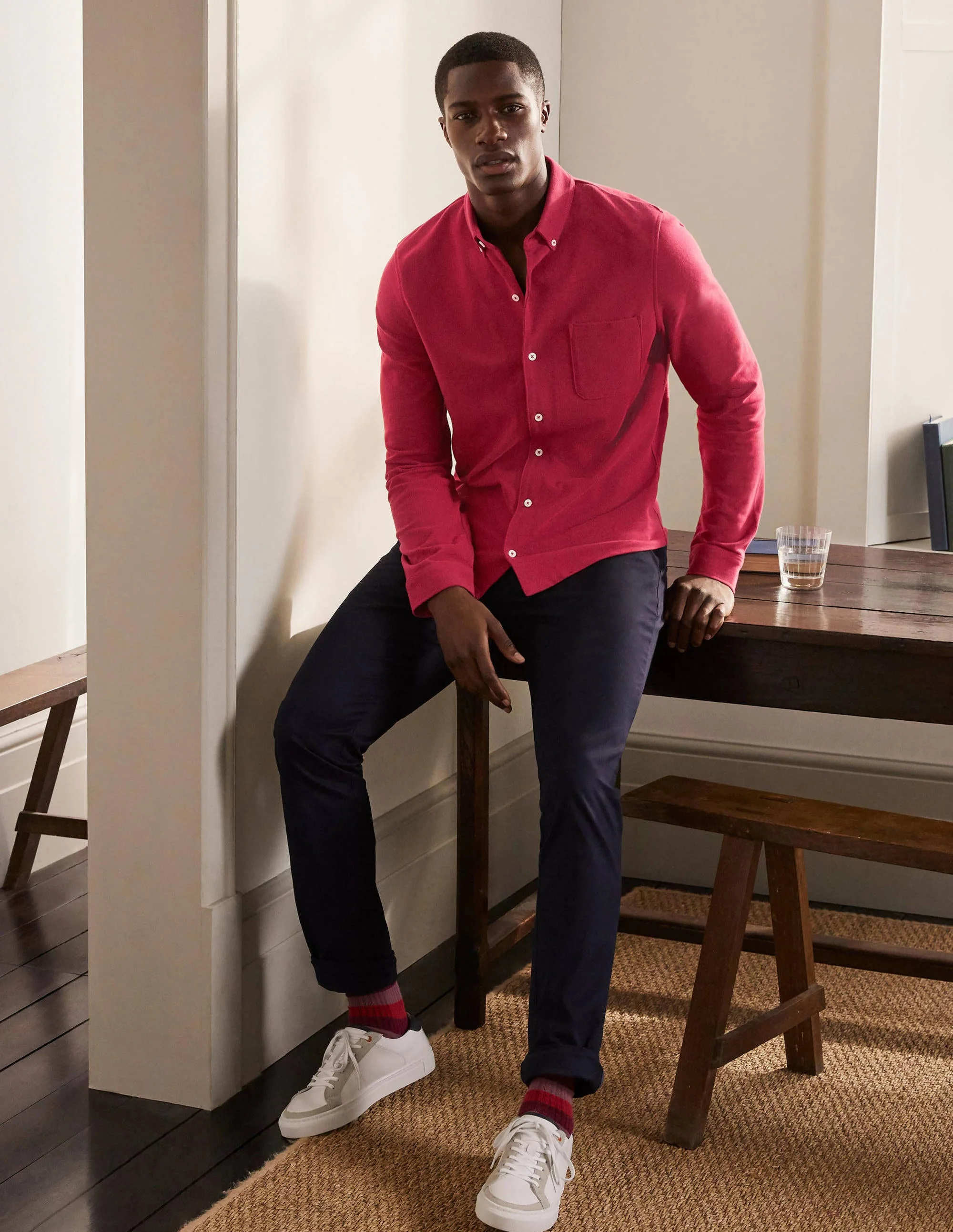 Button Down Piqué Shirt-Oxford Merlot - Image 2