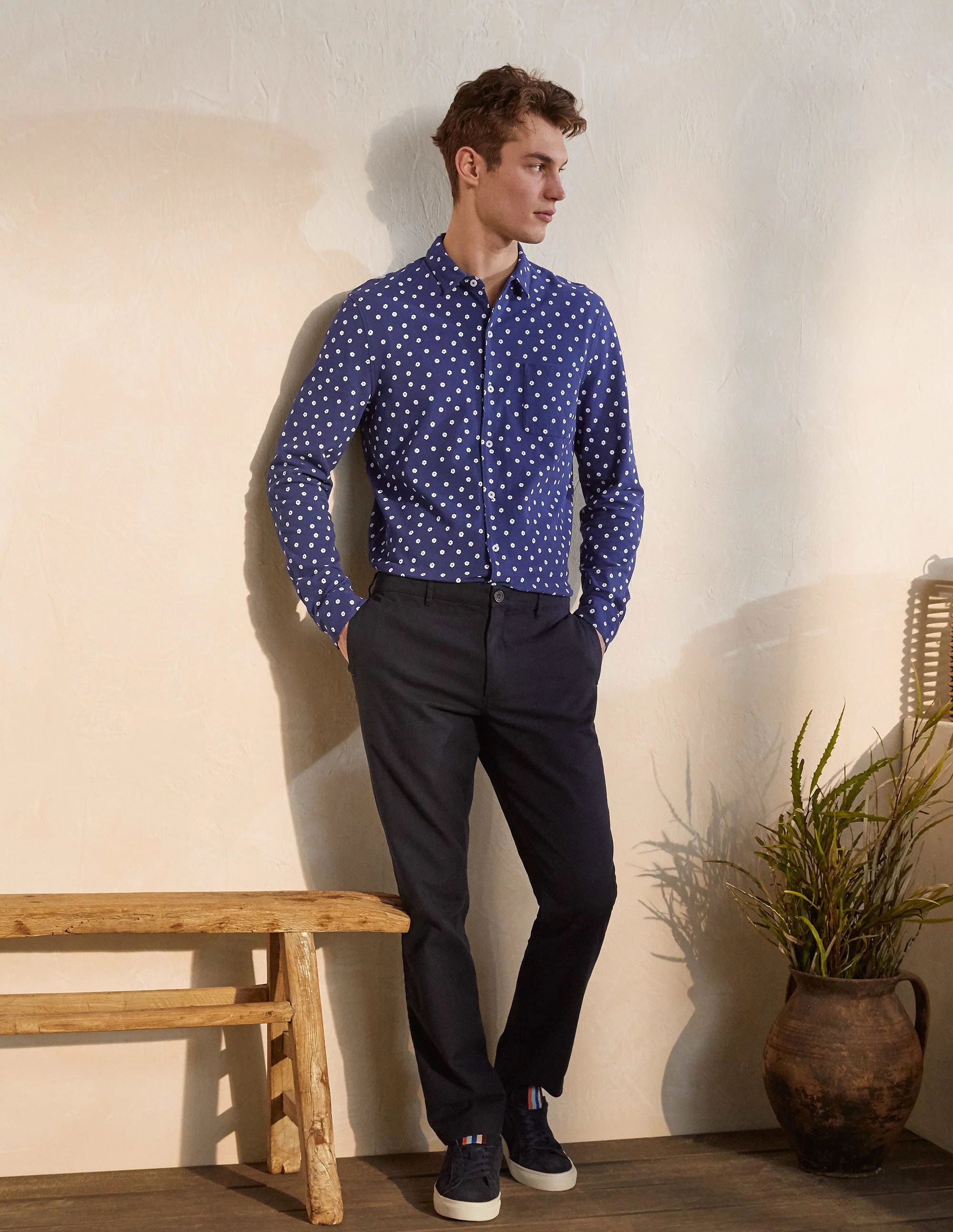 Button Down Piqué Shirt-Space Blue Ditsy Floral - Image 2