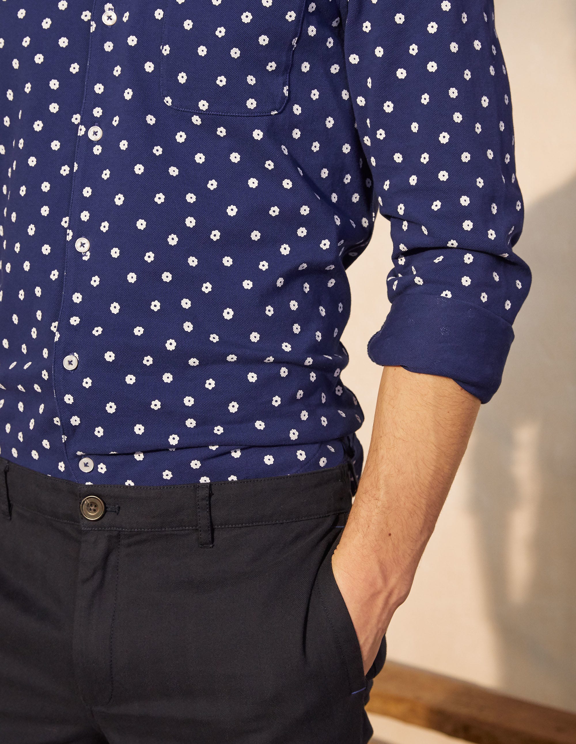 Button Down Piqué Shirt-Space Blue Ditsy Floral - Image 4