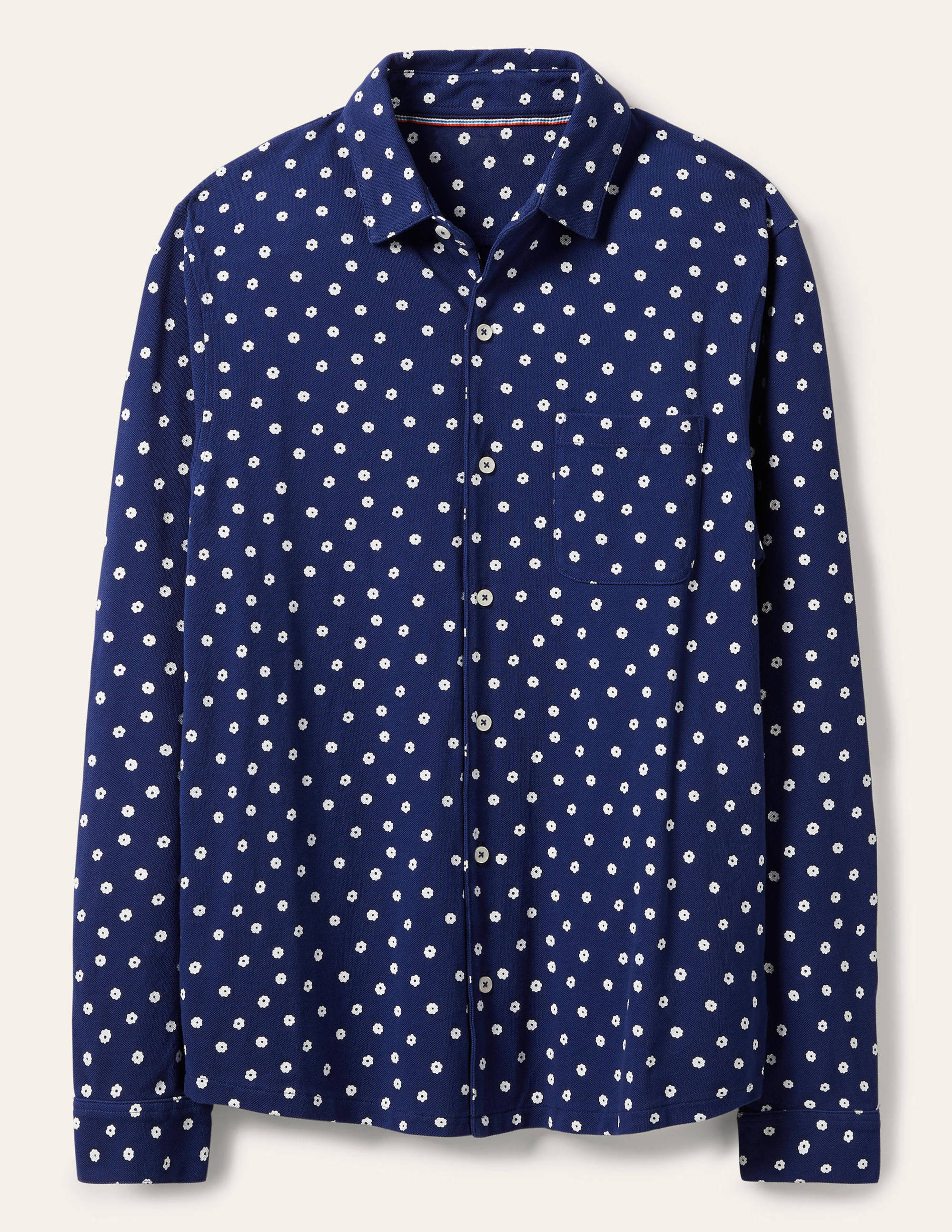 Button Down Piqué Shirt-Space Blue Ditsy Floral - Image 5