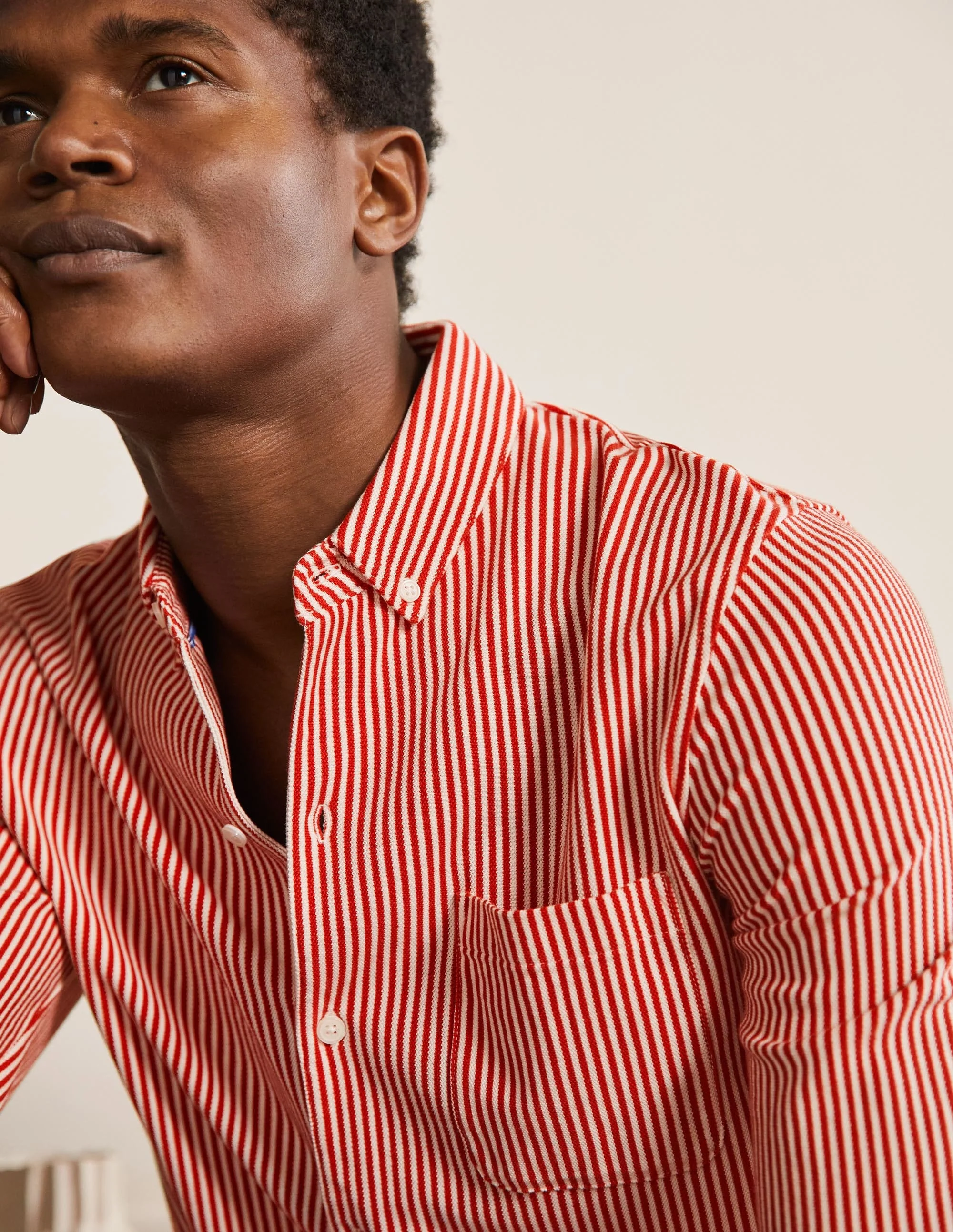 Button Down Piqué Shirt-Washed Red/Snowdrop Stripe - Image 2