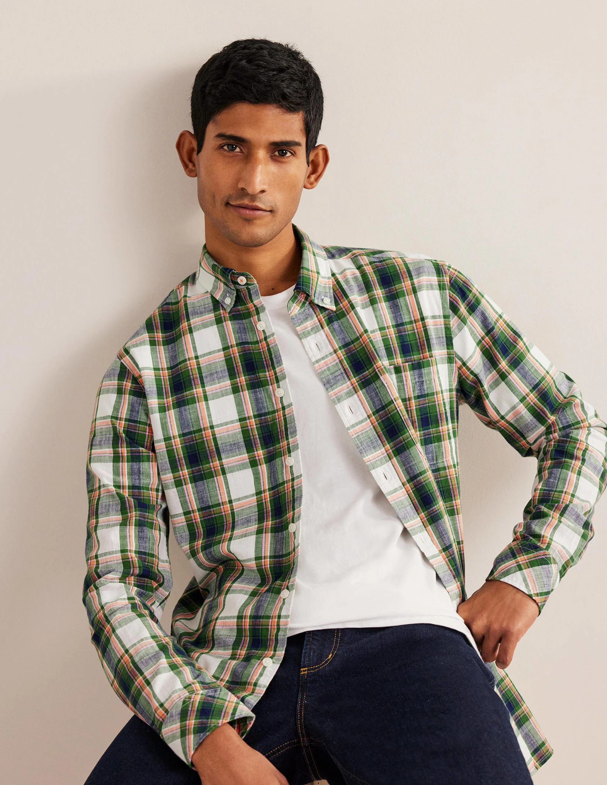 Button Down Slim Fit Shirt-Broad Bean Check