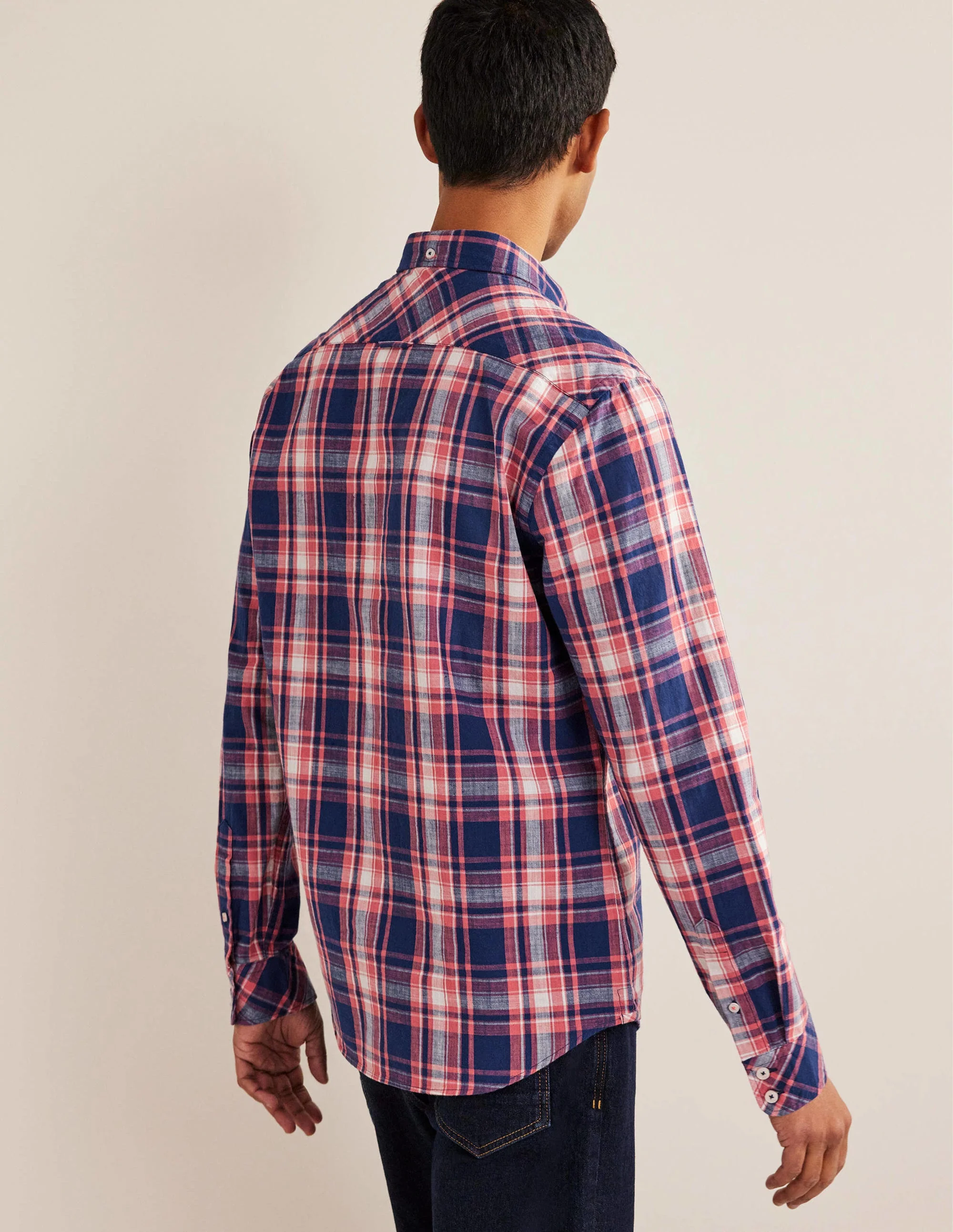 Button Down Slim Fit Shirt-Faded Red Check - Image 3