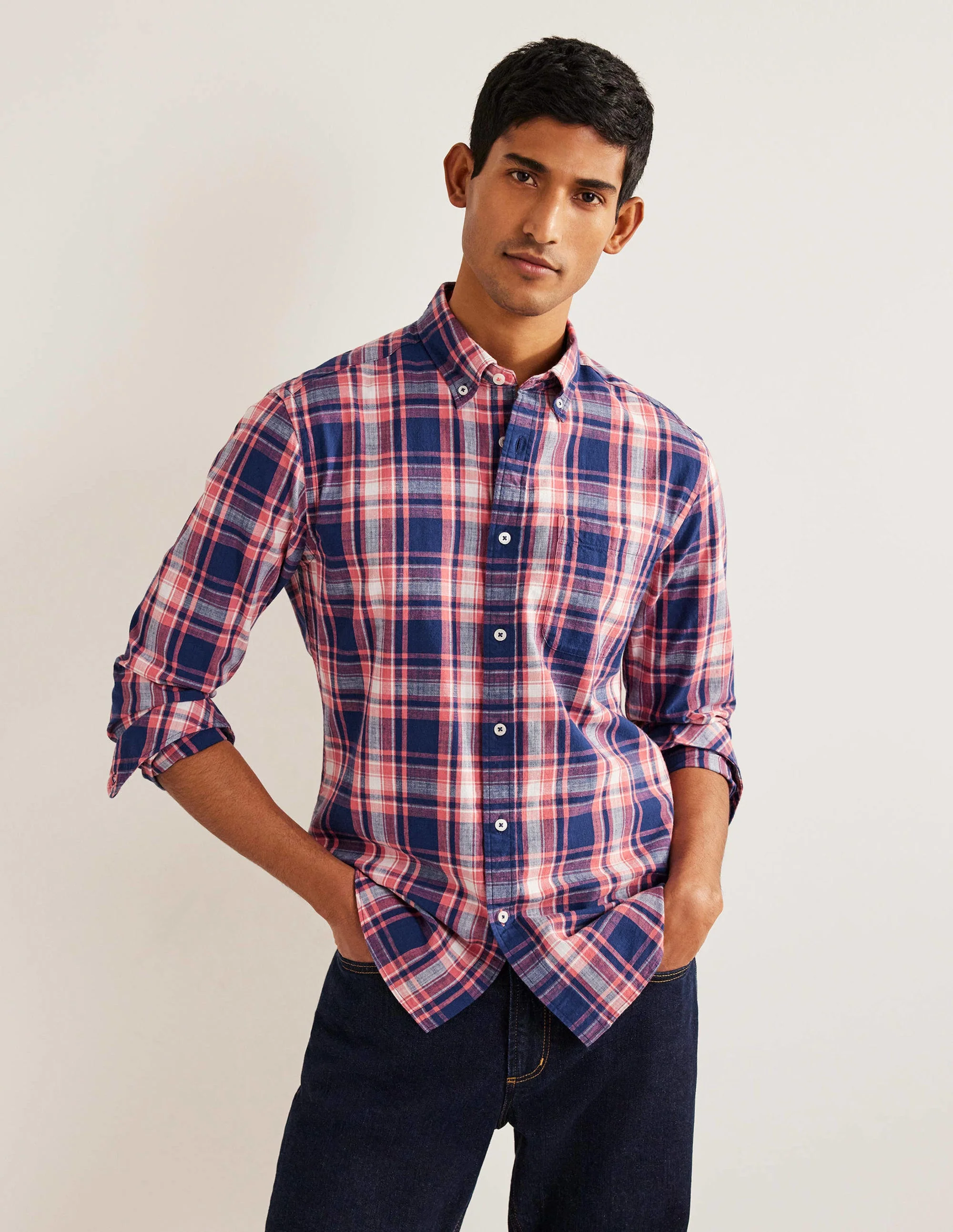 Button Down Slim Fit Shirt-Faded Red Check - Image 4