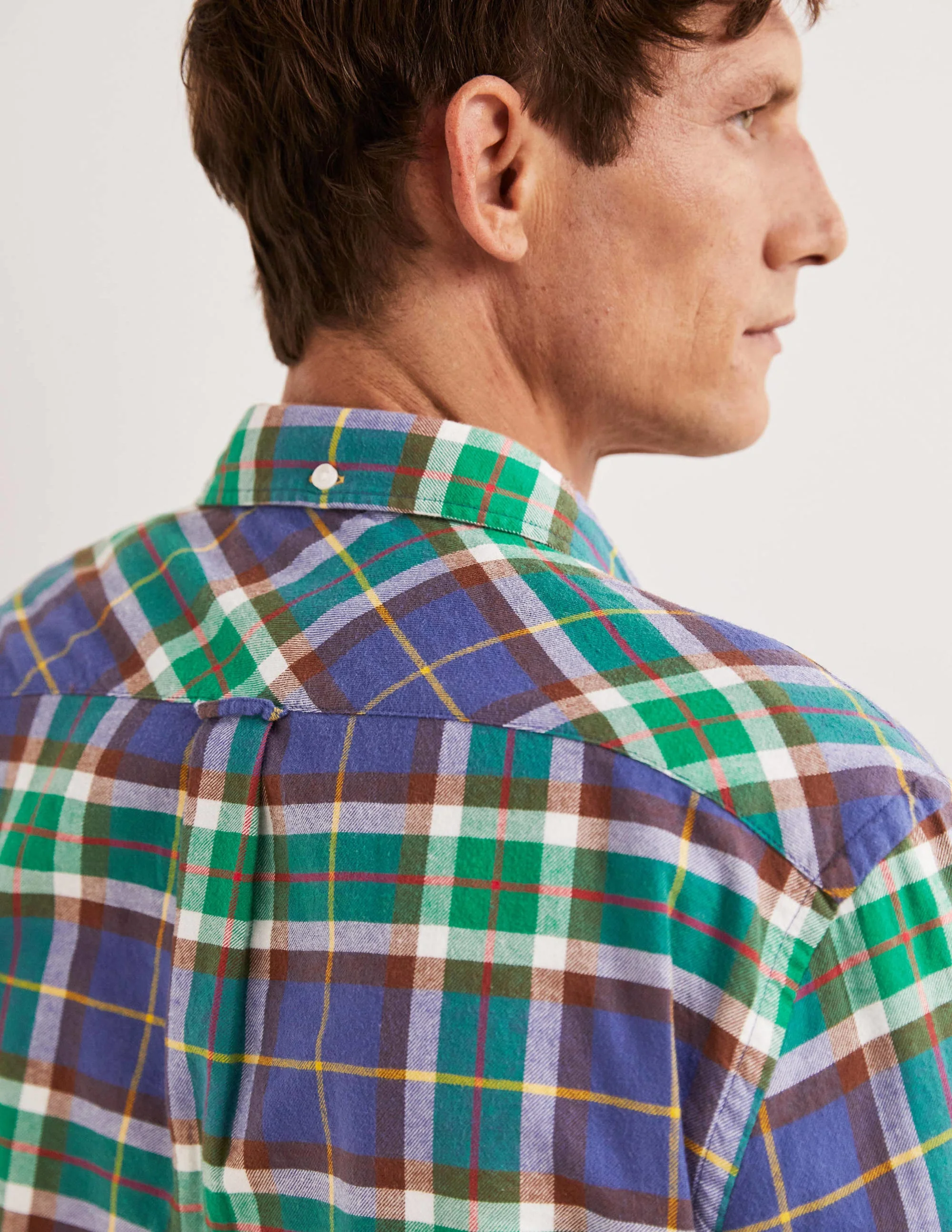 Button Down Twill Shirt-Blue Marl/Red Check - Image 5