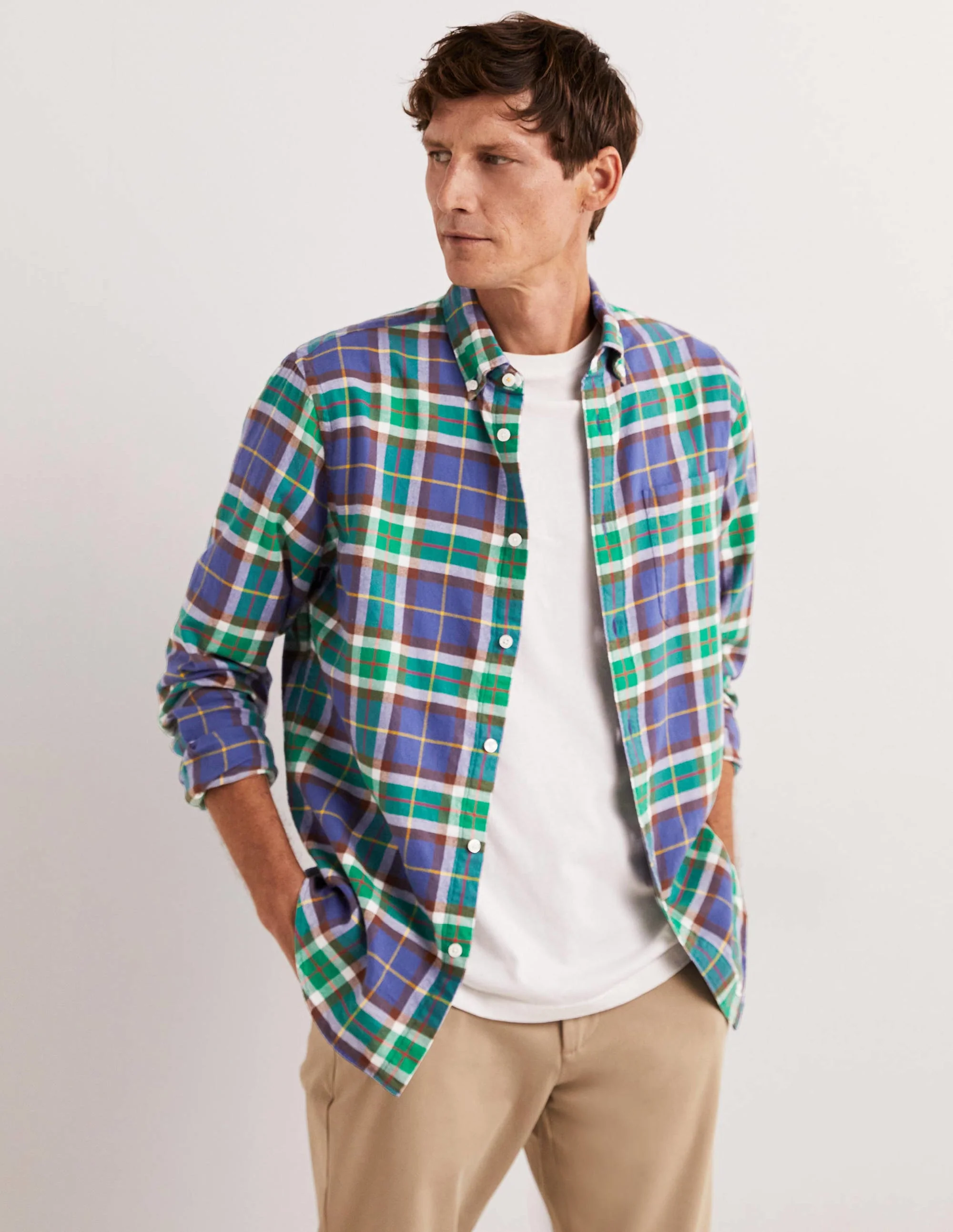 Button Down Twill Shirt-Blue Marl/Red Check - Image 6