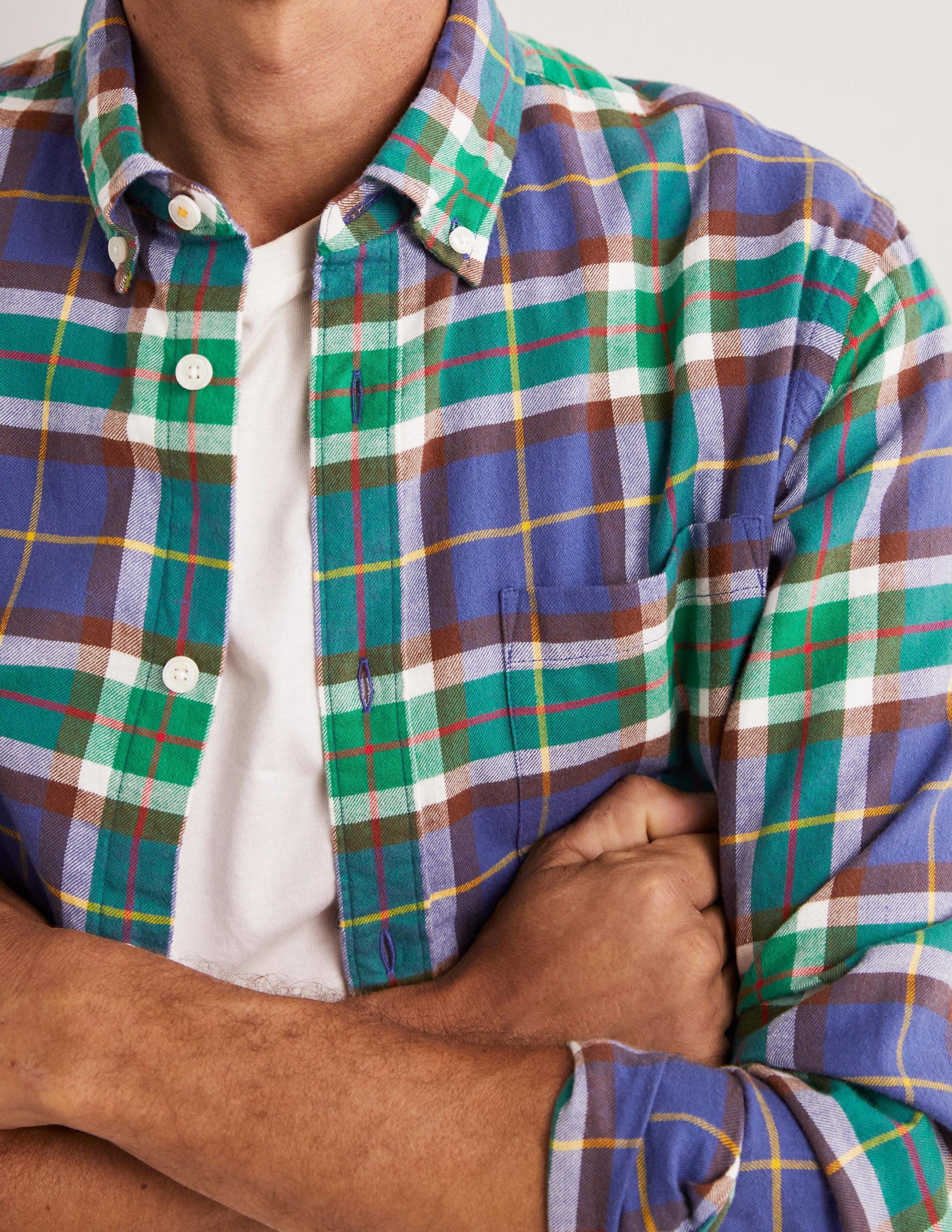 Button Down Twill Shirt-Blue Marl/Red Check - Image 7