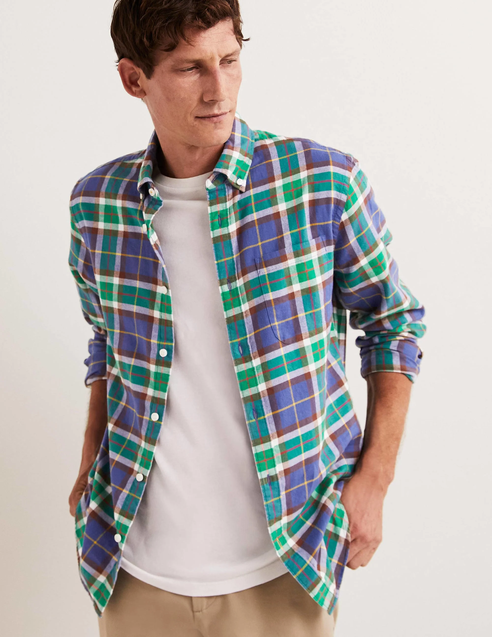 Button Down Twill Shirt-Blue Marl/Red Check - Image 9