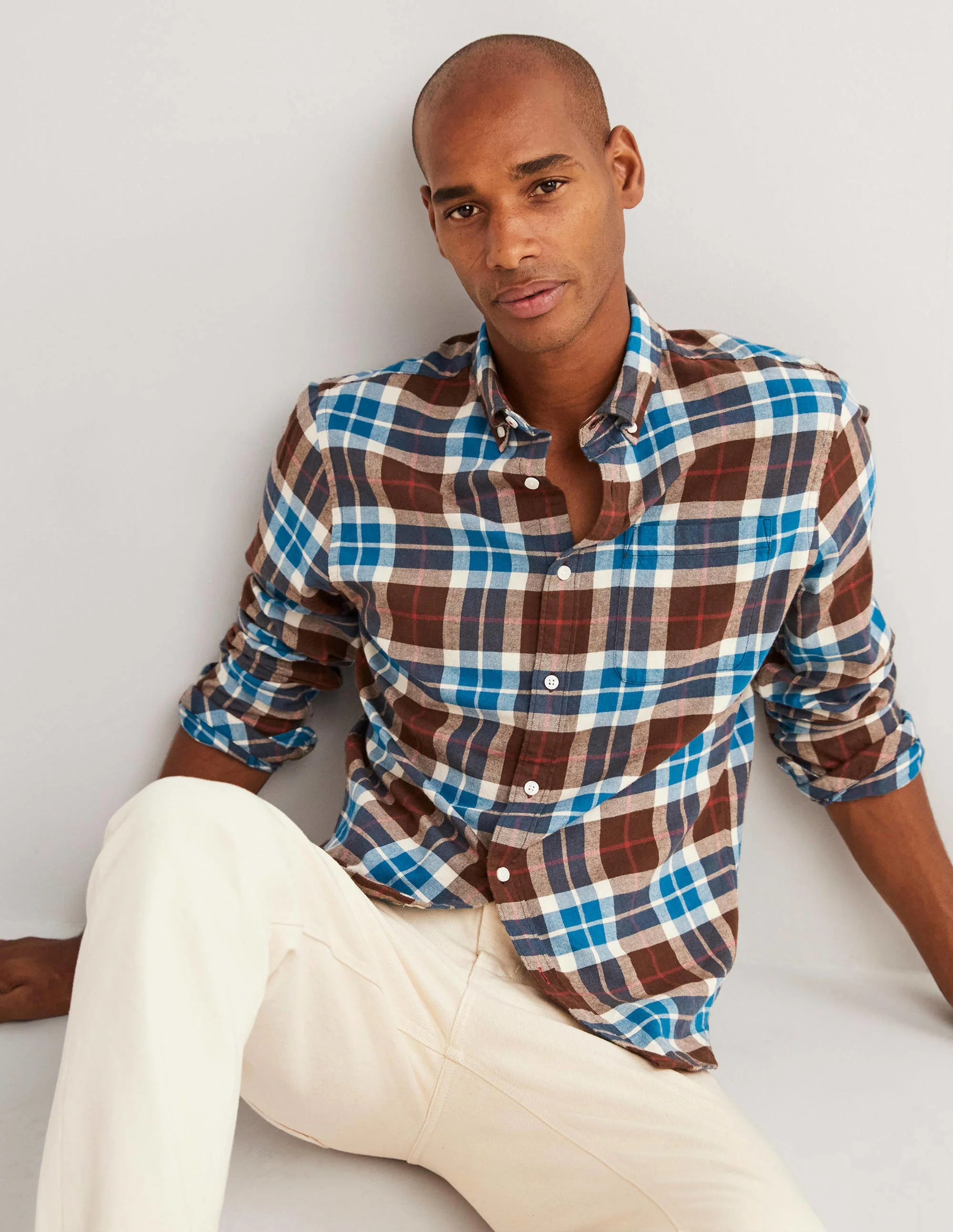 Button Down Twill Shirt-Brown/Mallard Check