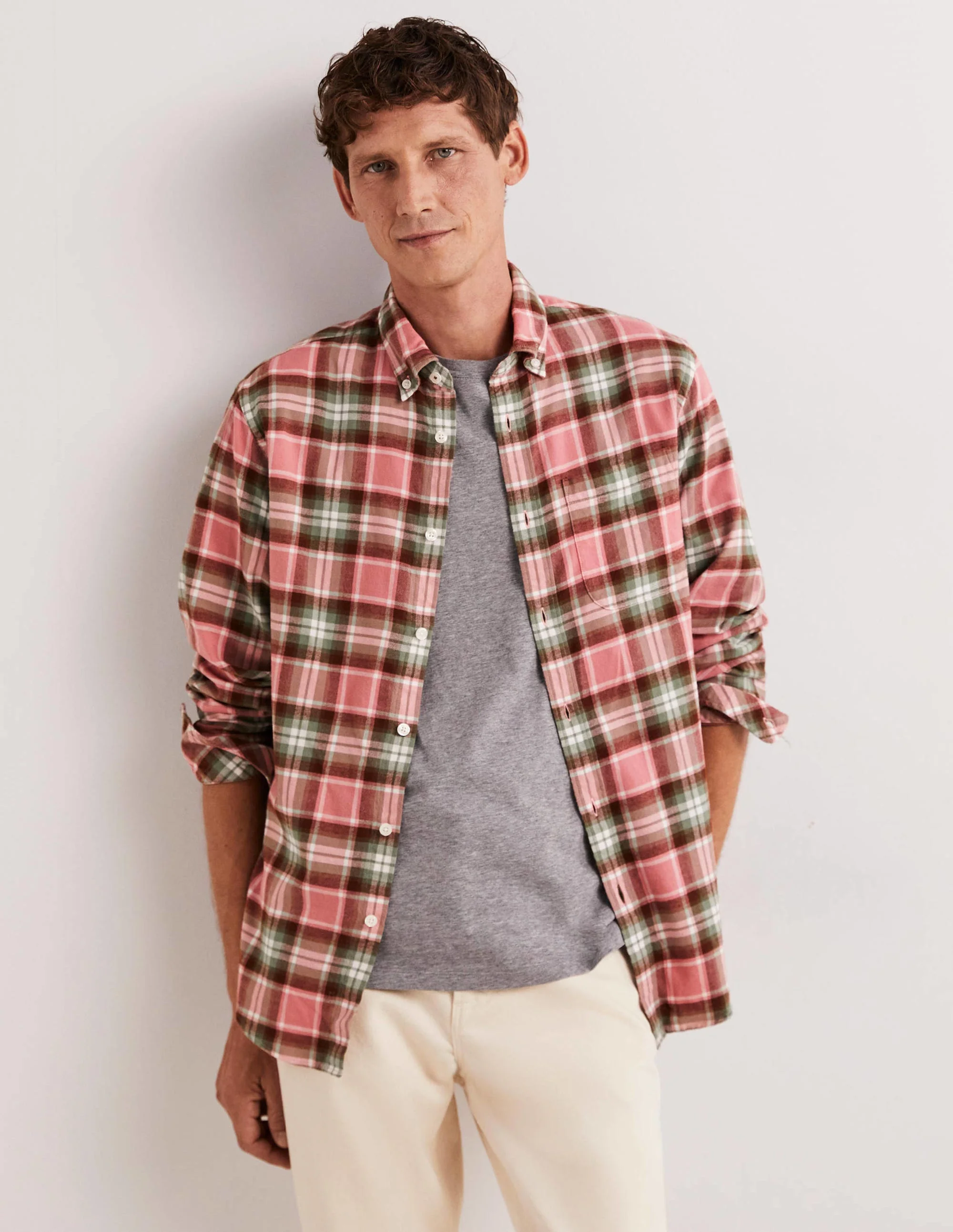 Button Down Twill Shirt-Soft Red Check - Image 9