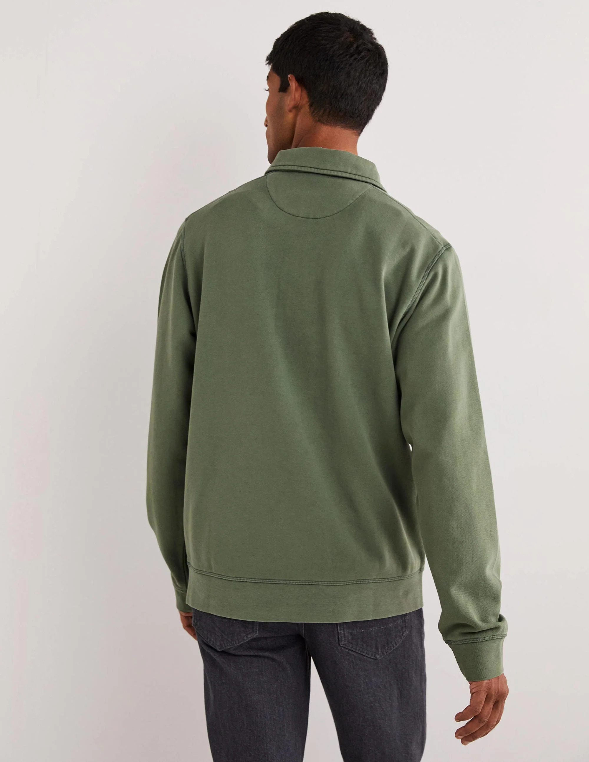 Button Neck Sweatshirt-Alligator Green - Image 2