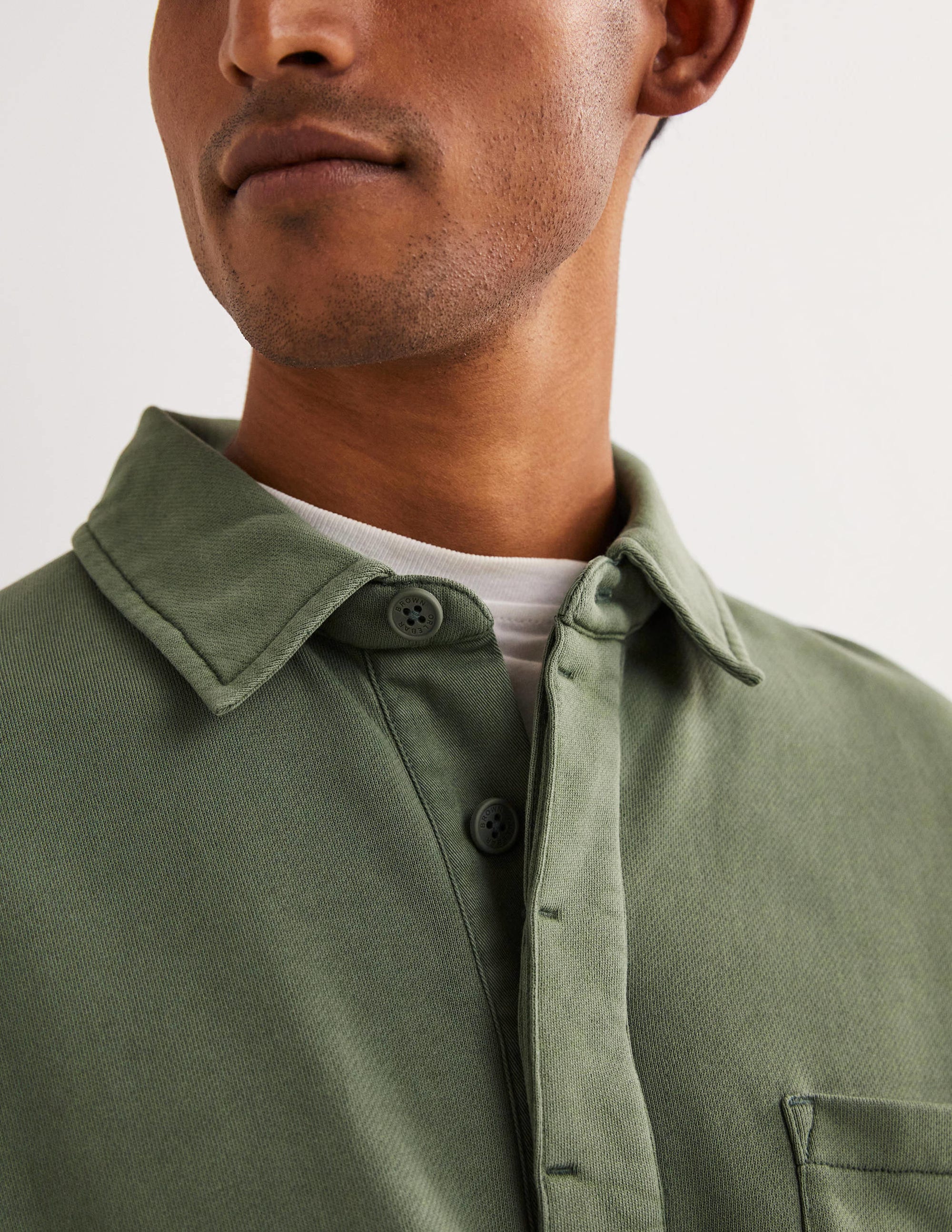 Button Neck Sweatshirt-Alligator Green - Image 3