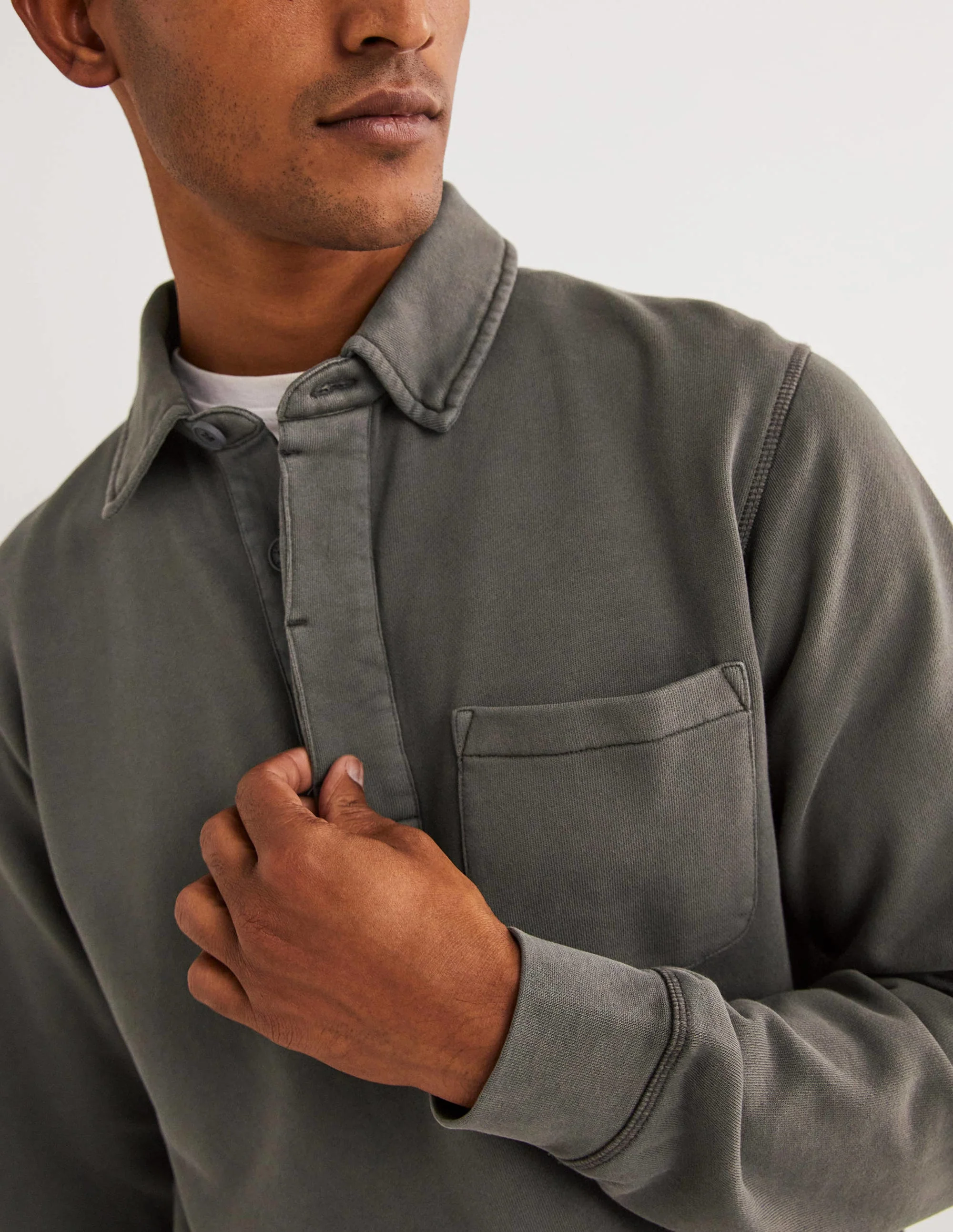 Button Neck Sweatshirt-Dark Grey - Image 2