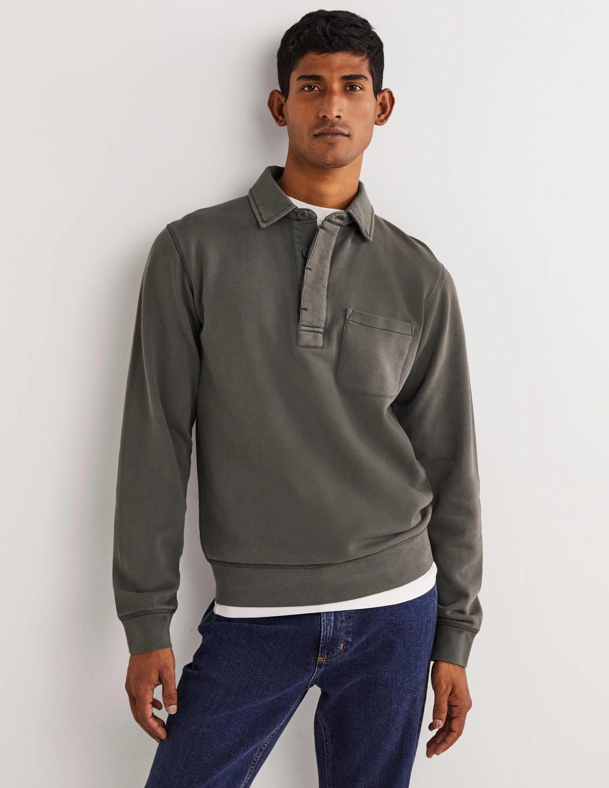 Button Neck Sweatshirt-Dark Grey - Image 4