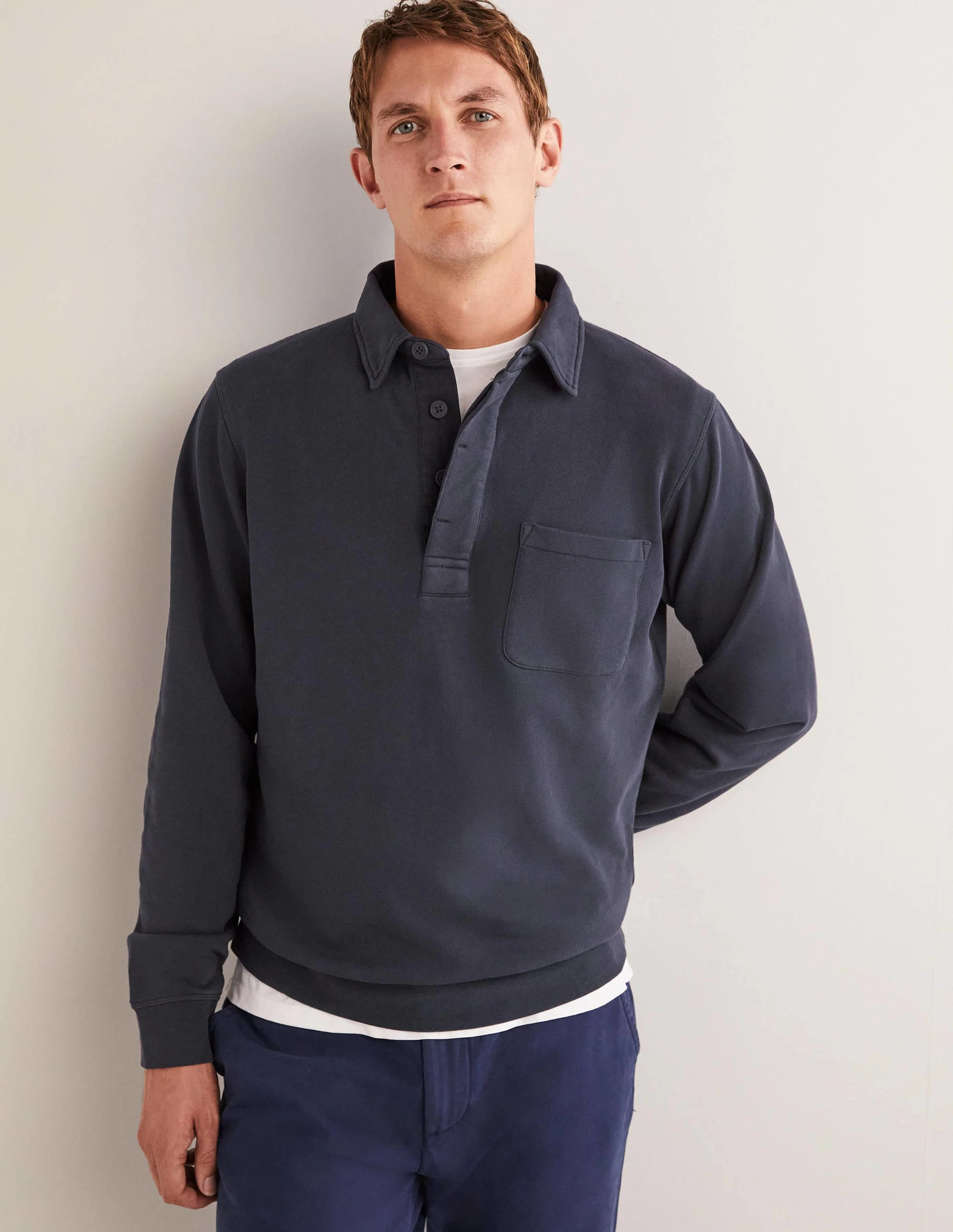 Button Neck Sweatshirt-Navy