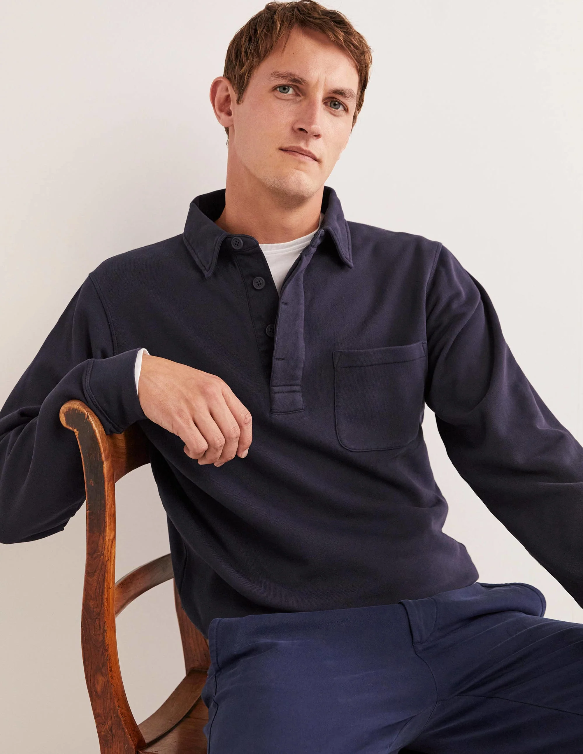 Button Neck Sweatshirt-Navy - Image 2