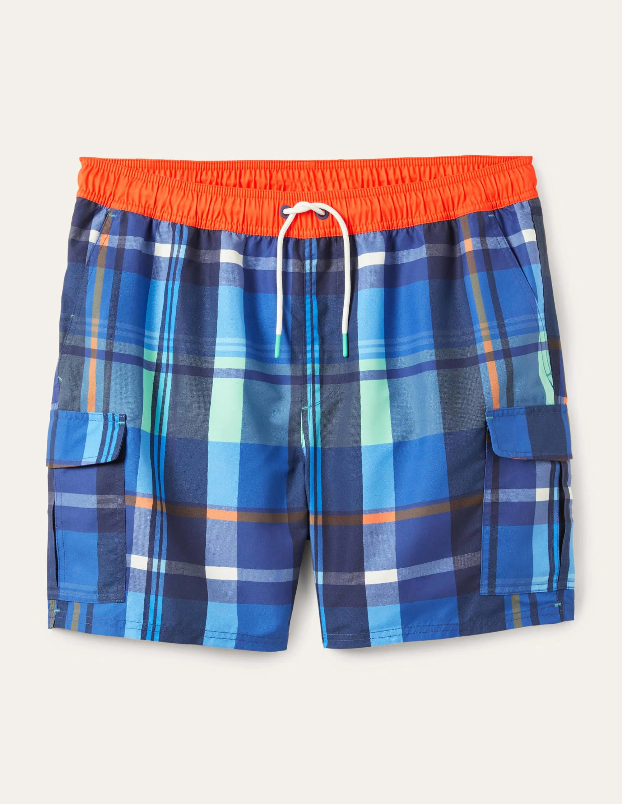 Cargo Swimshorts-Navy/Orange Madras Check - Image 5