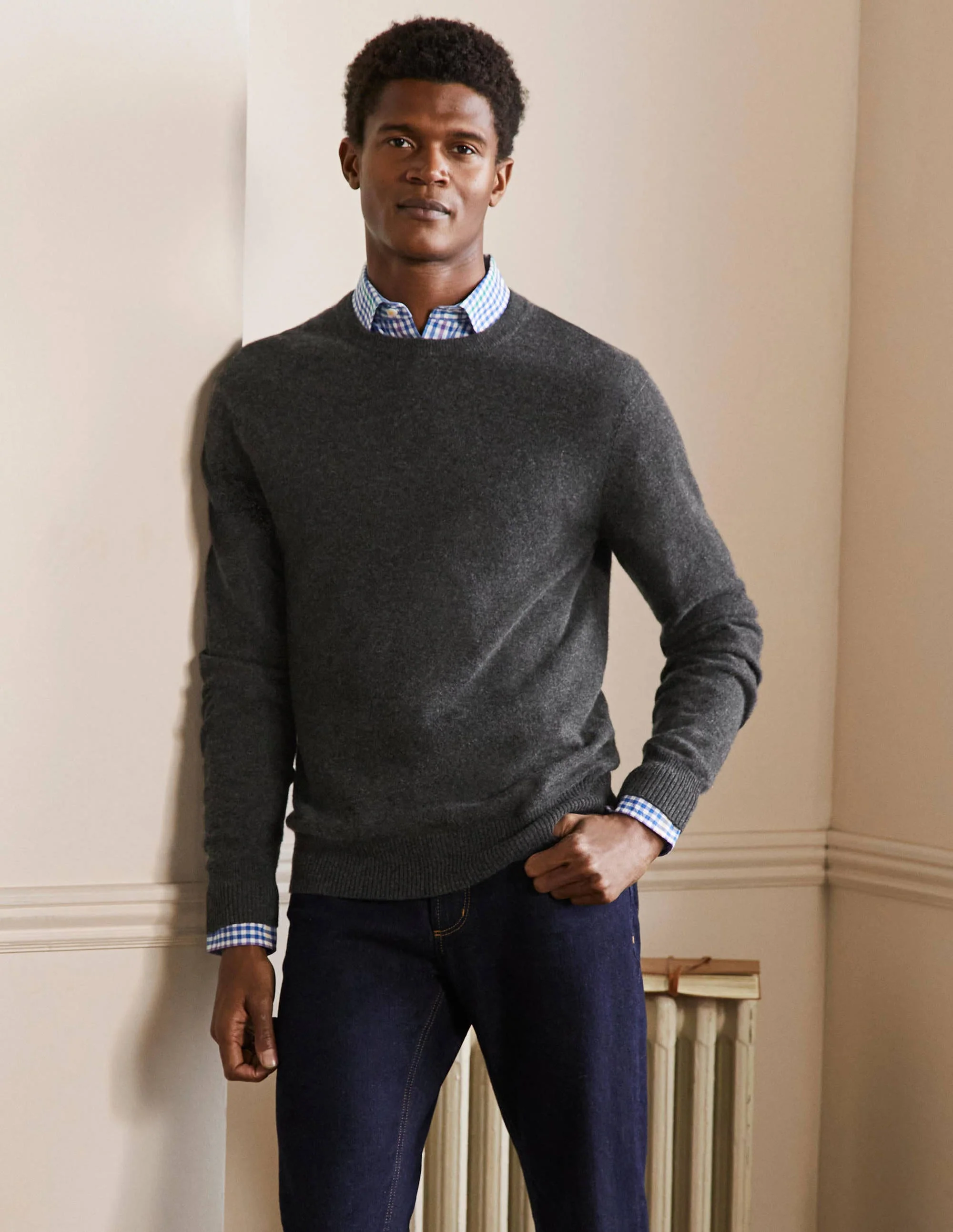 Cashmere Crew Neck Sweater-Dark Grey Melange - Image 2