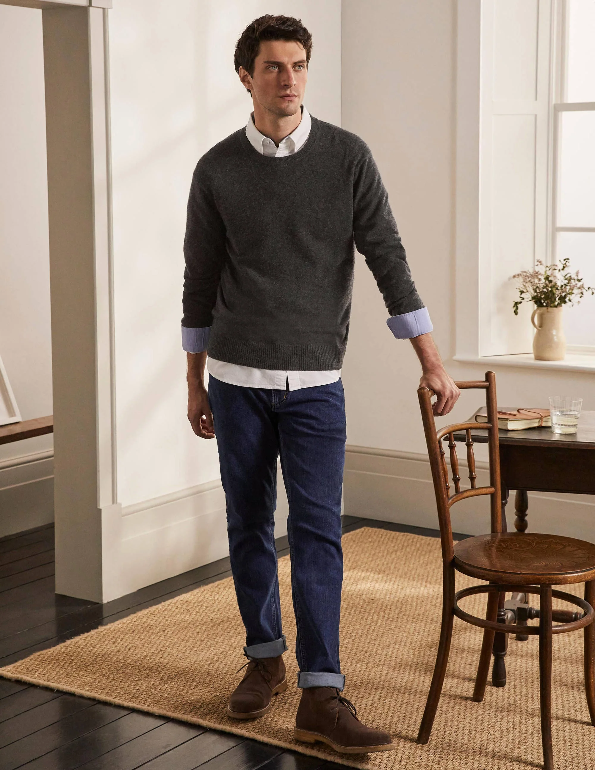 Cashmere Crew Neck Sweater-Dark Grey Melange - Image 3