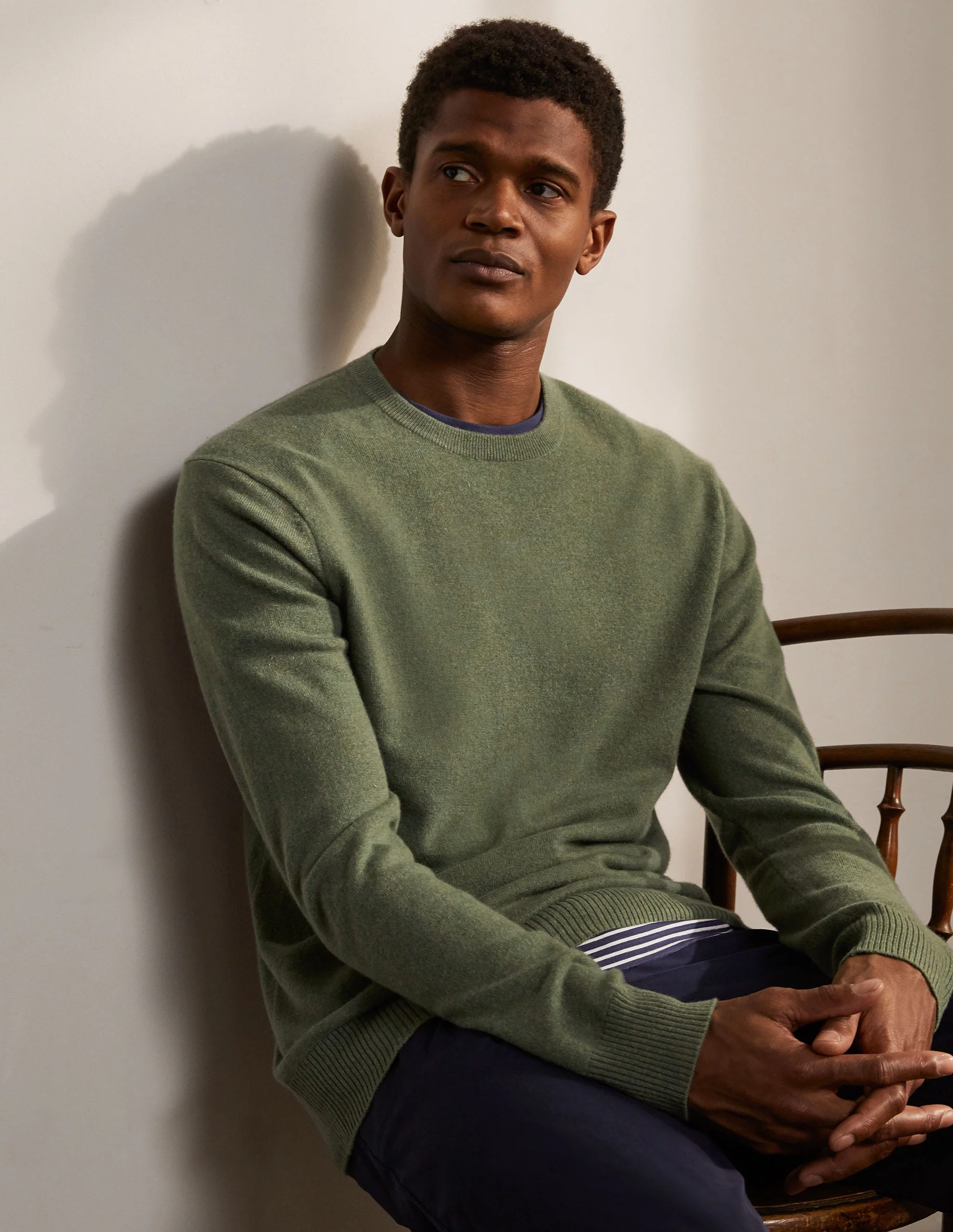 Cashmere Crew Neck Sweater-Dark Sage Marl