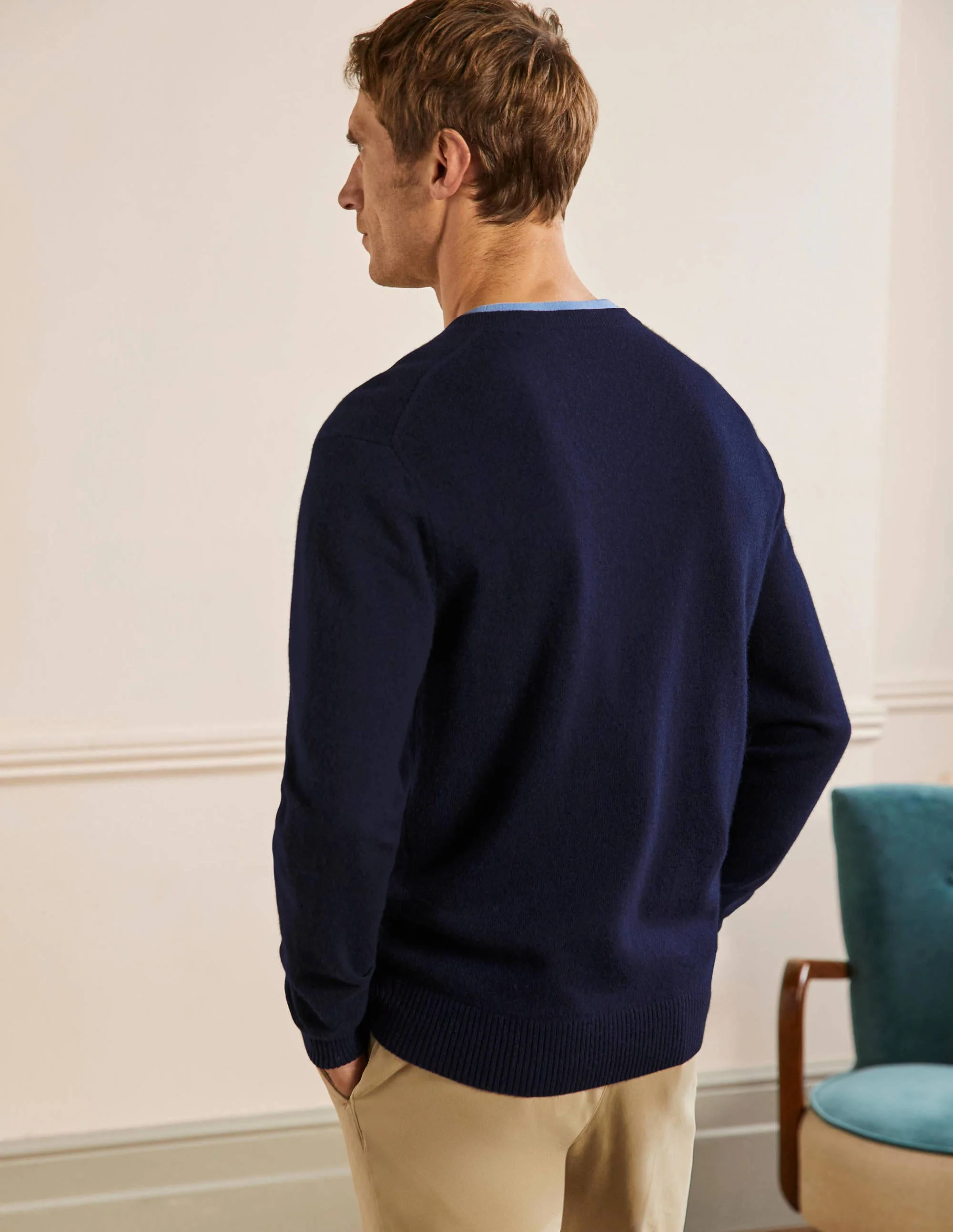 Cashmere Crew Neck Sweater-Navy - Image 3