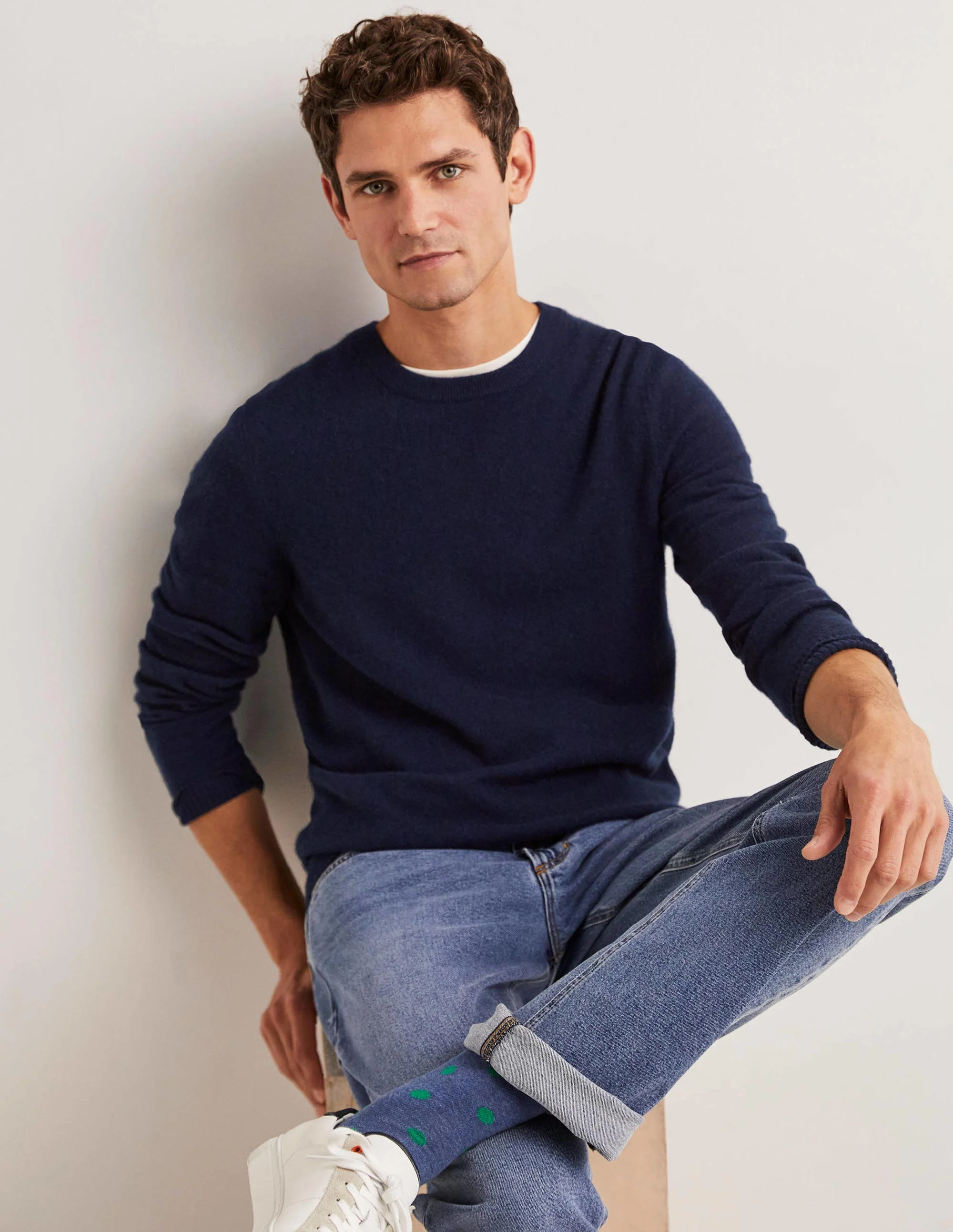 Cashmere Crew Neck Sweater-Navy - Image 4