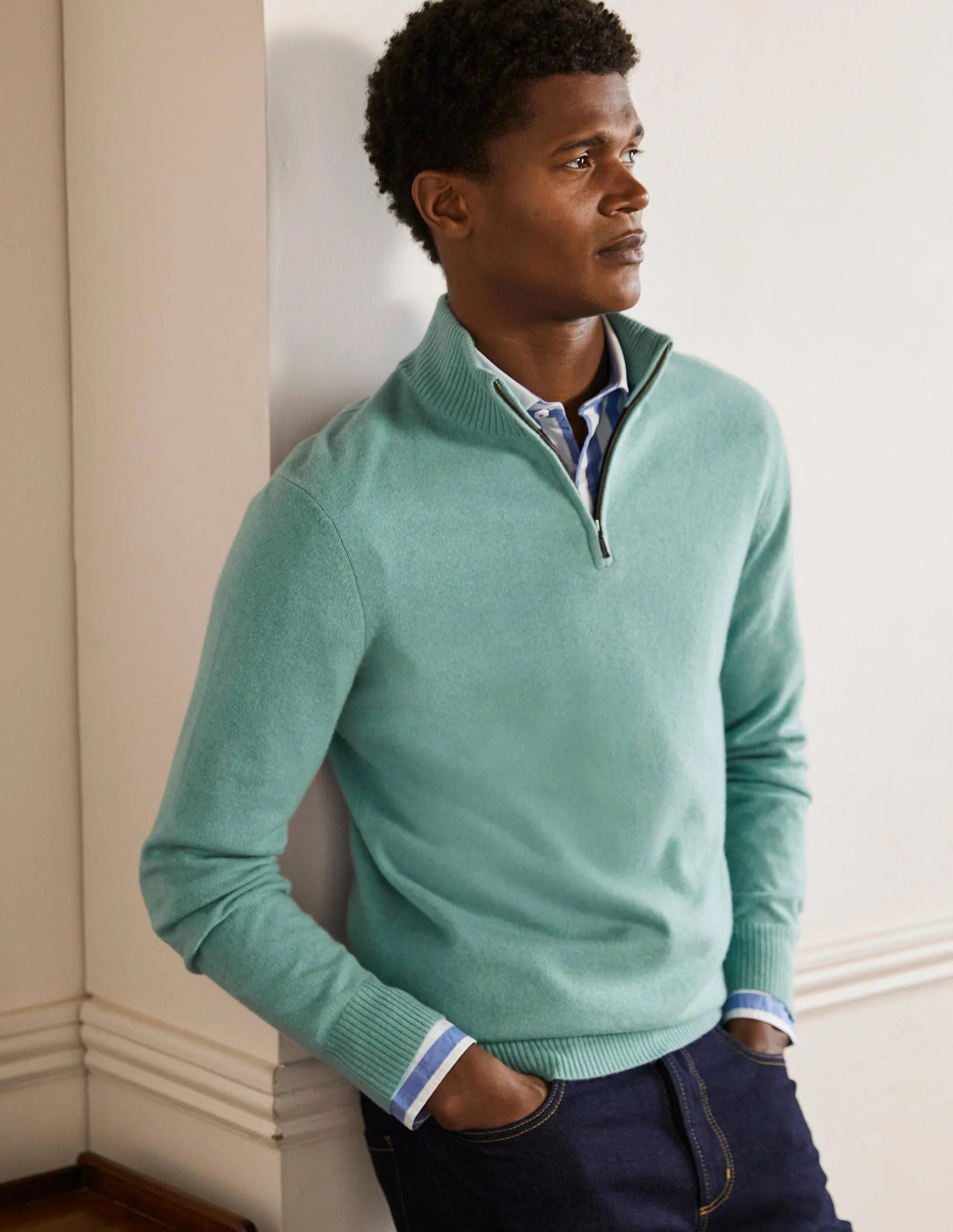 Cashmere Half-Zip Sweater-Brittany Blue - Image 4