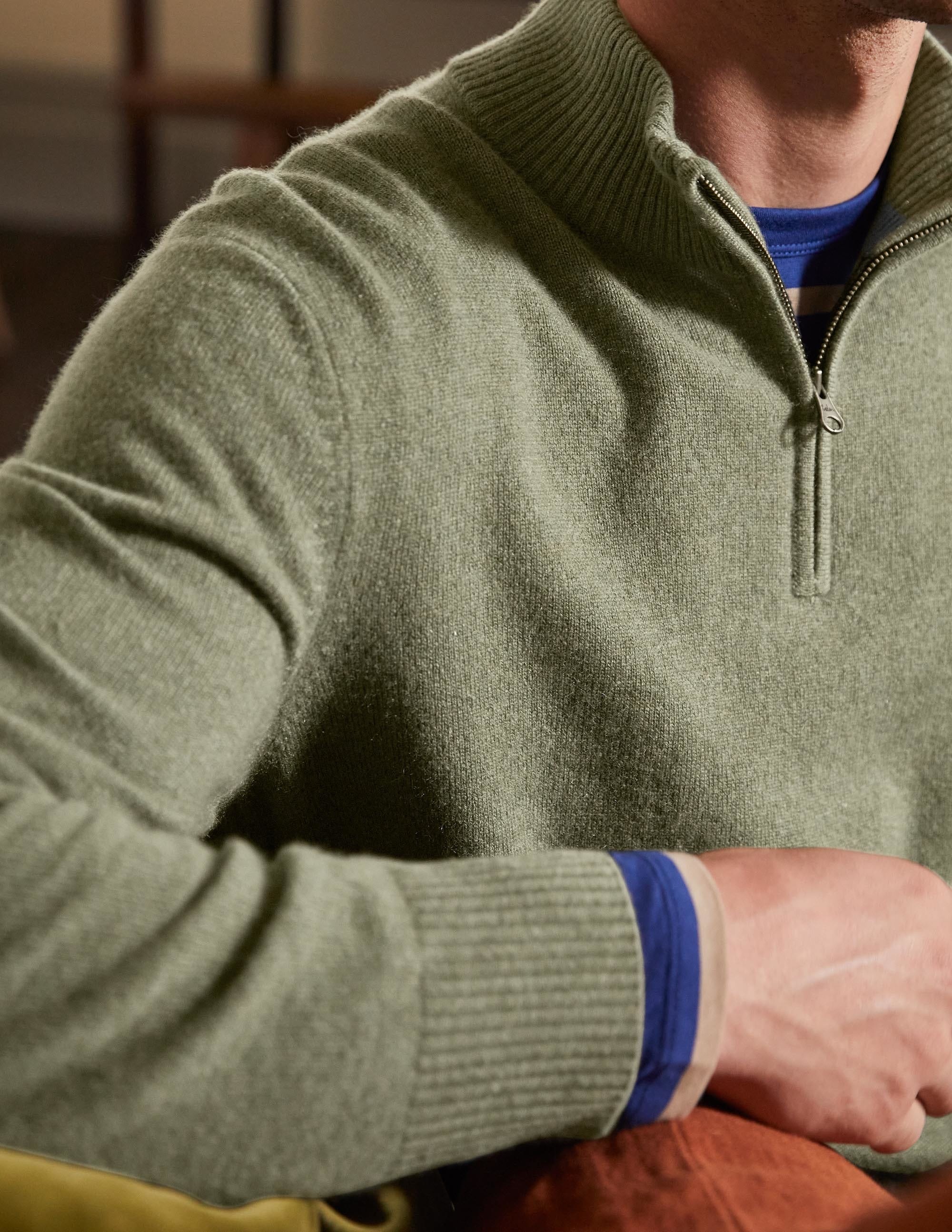 Cashmere Half-Zip Sweater-Dark Sage Melange - Image 2