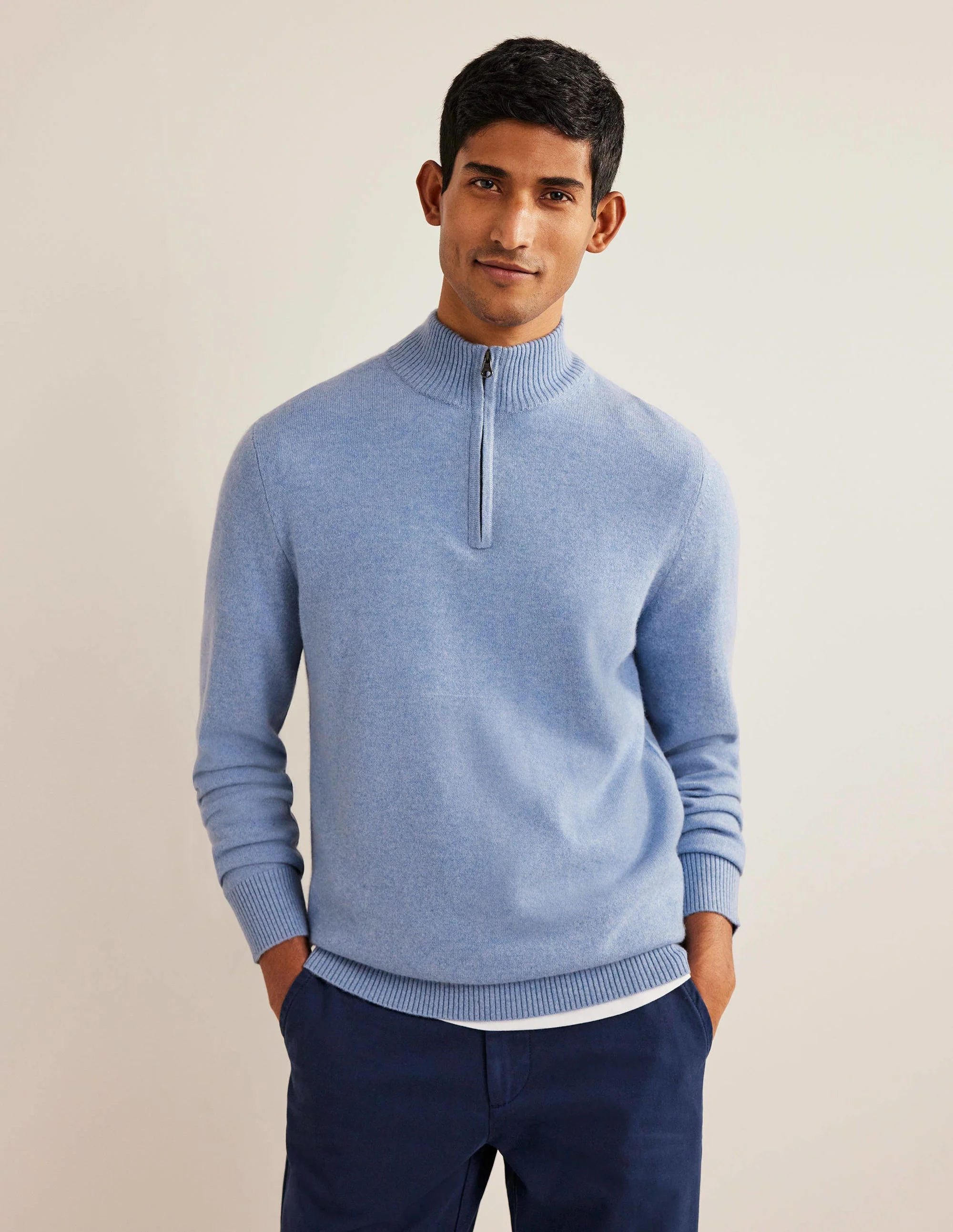 Cashmere Half-Zip Sweater-Dolly Blue