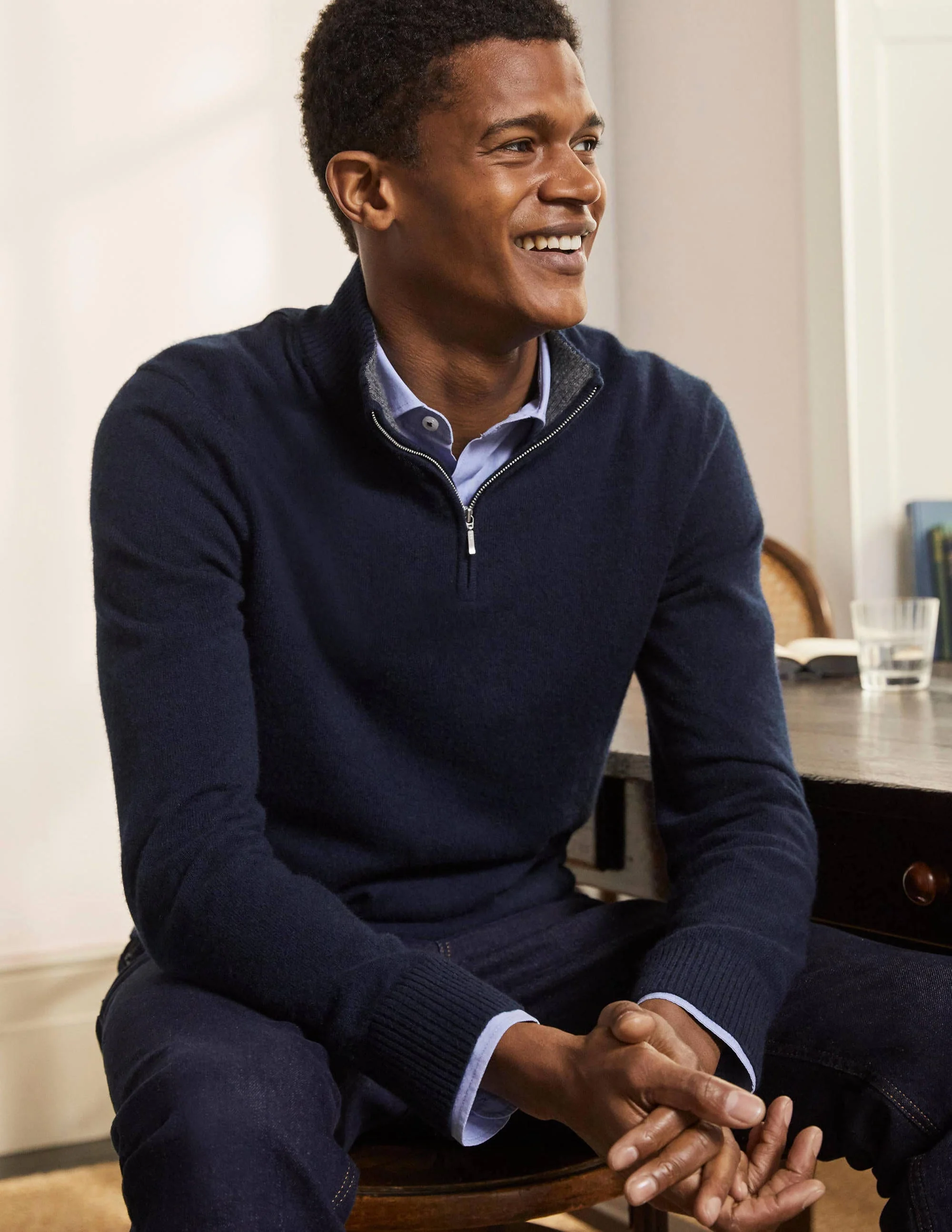 Cashmere Half-Zip Sweater-Navy - Image 3
