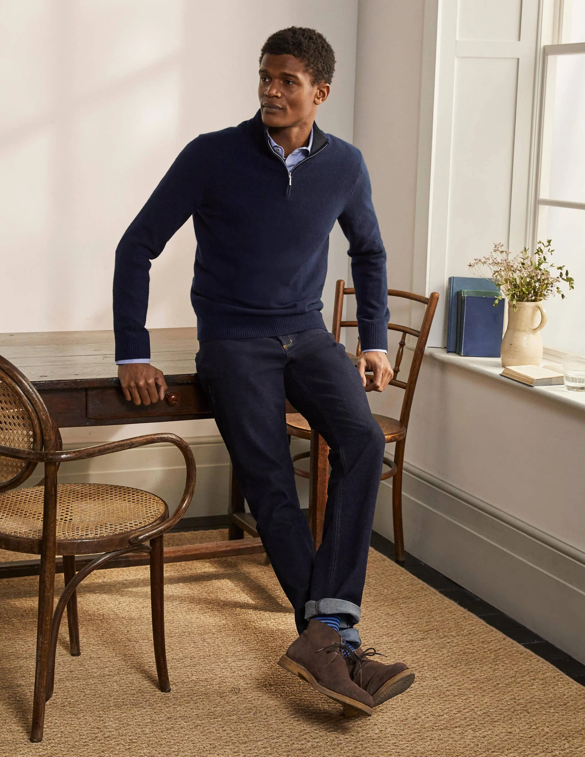 Cashmere Half-Zip Sweater-Navy - Image 4