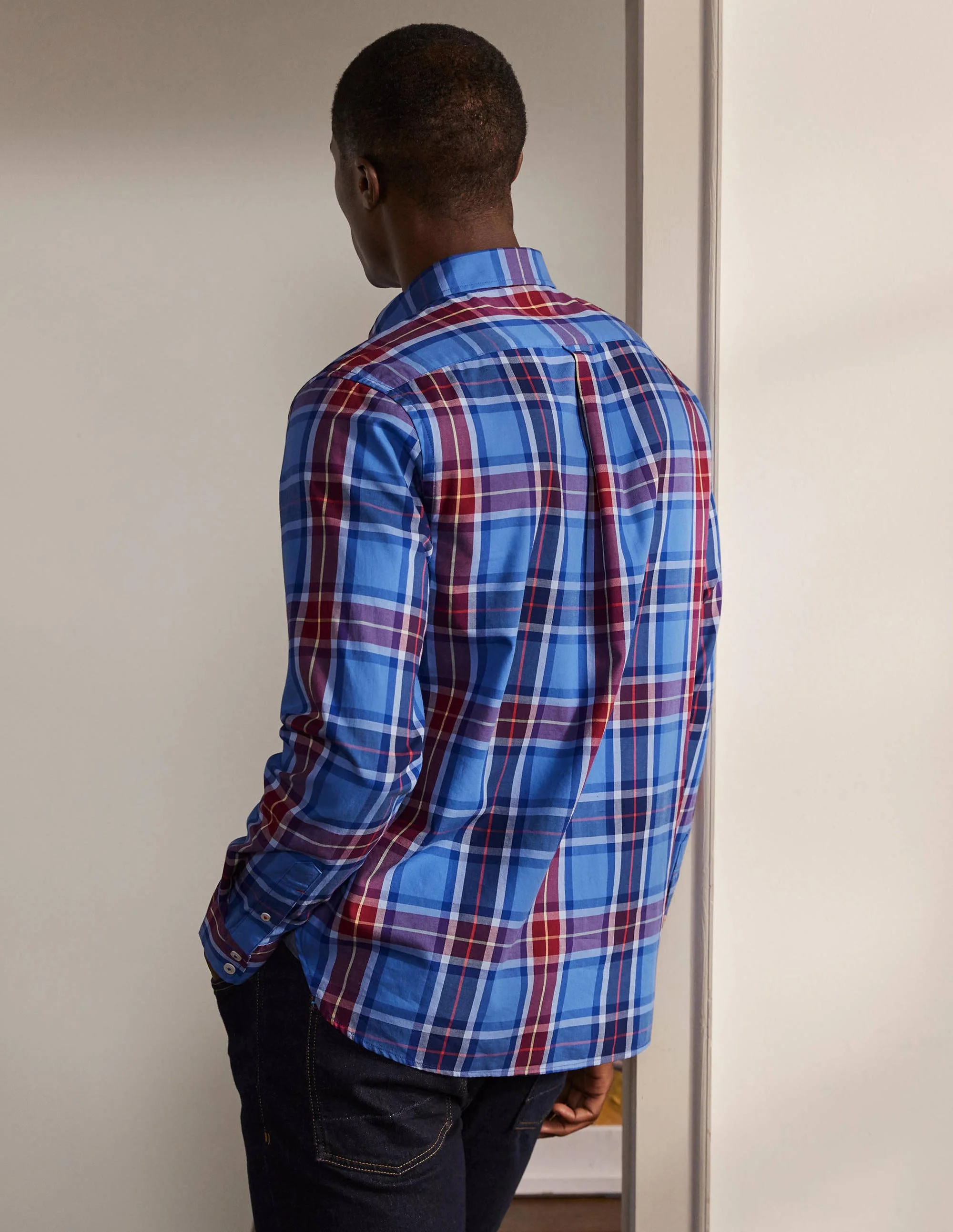 Casual Check Shirt-Sky Blue/Merlot Check - Image 3