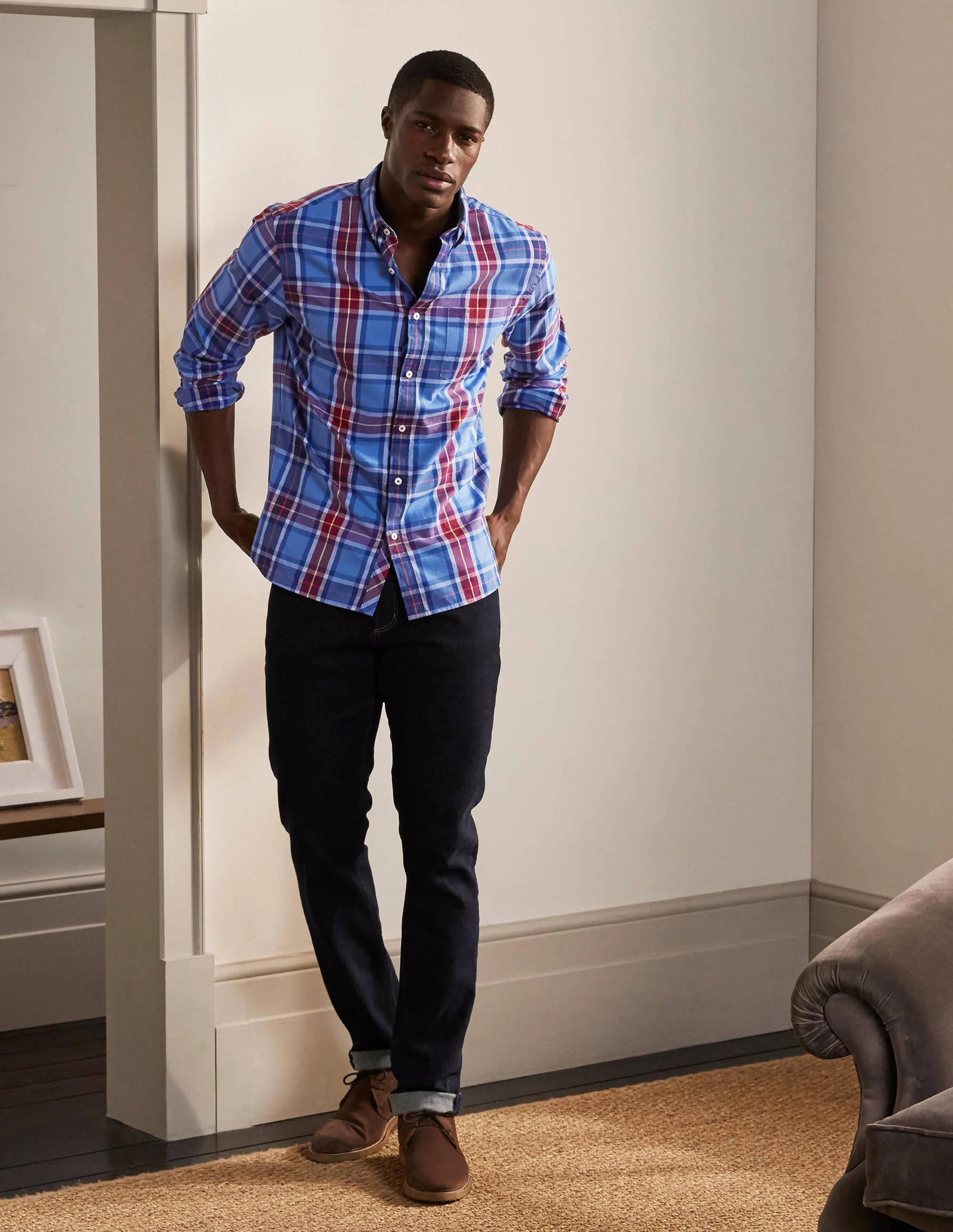 Casual Check Shirt-Sky Blue/Merlot Check - Image 4