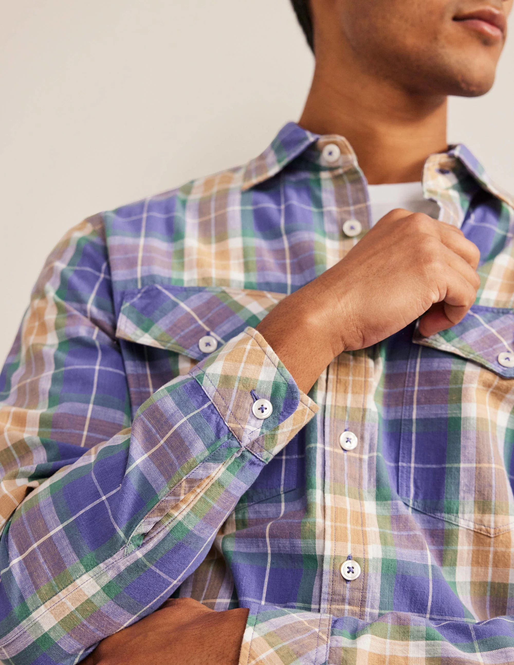 Casual Cotton Check Shirt-Corsican Blue Check - Image 2
