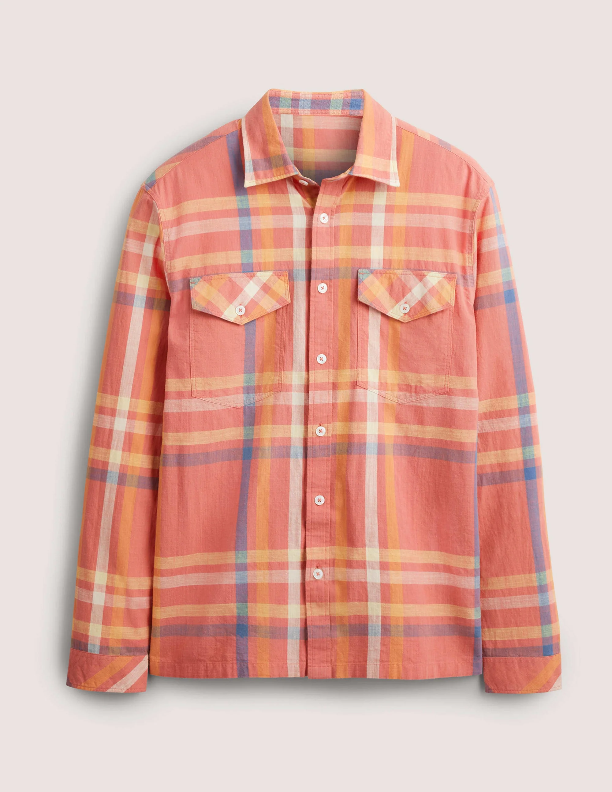 Casual Cotton Check Shirt-Red Check - Image 5