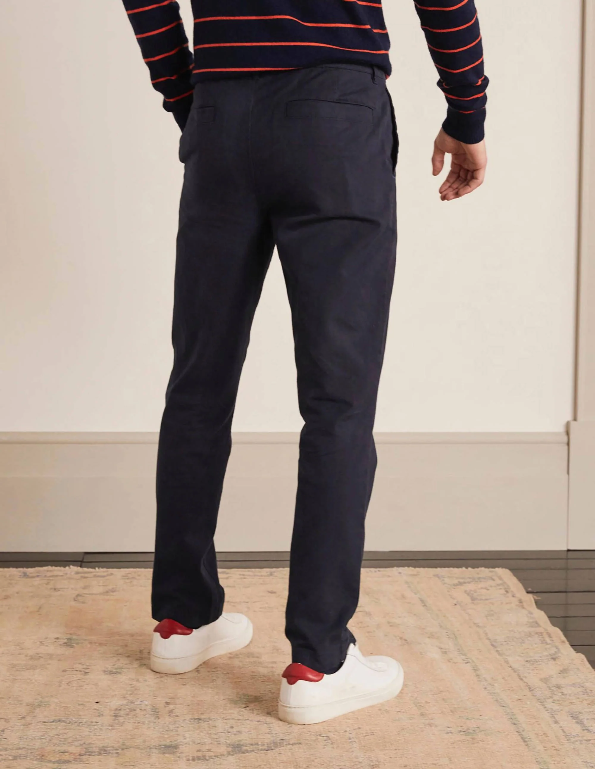 Chaldon Elasticated Pants-Navy Herringbone - Image 3