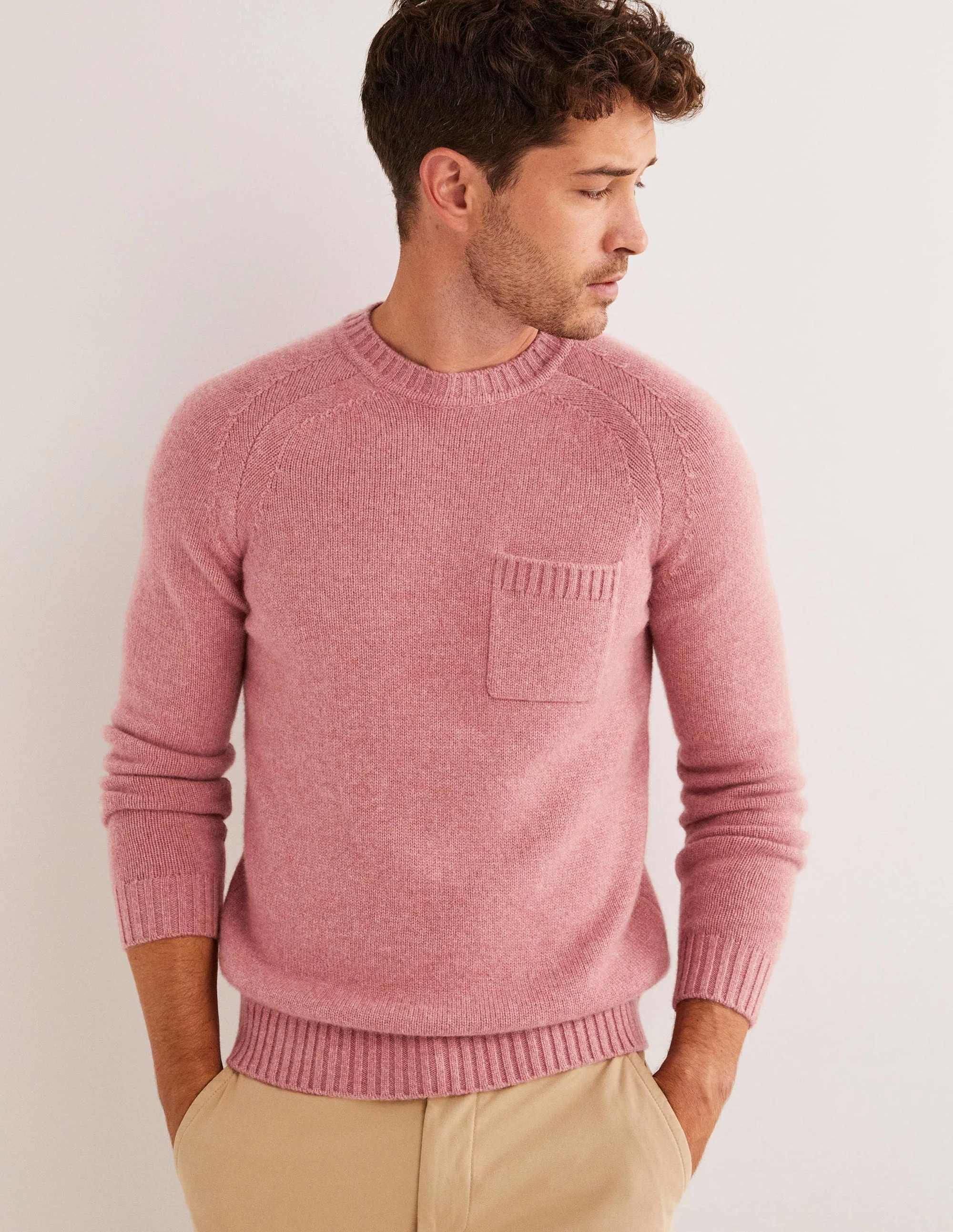 Chunky Cashmere Crew Sweater-Dusty Red