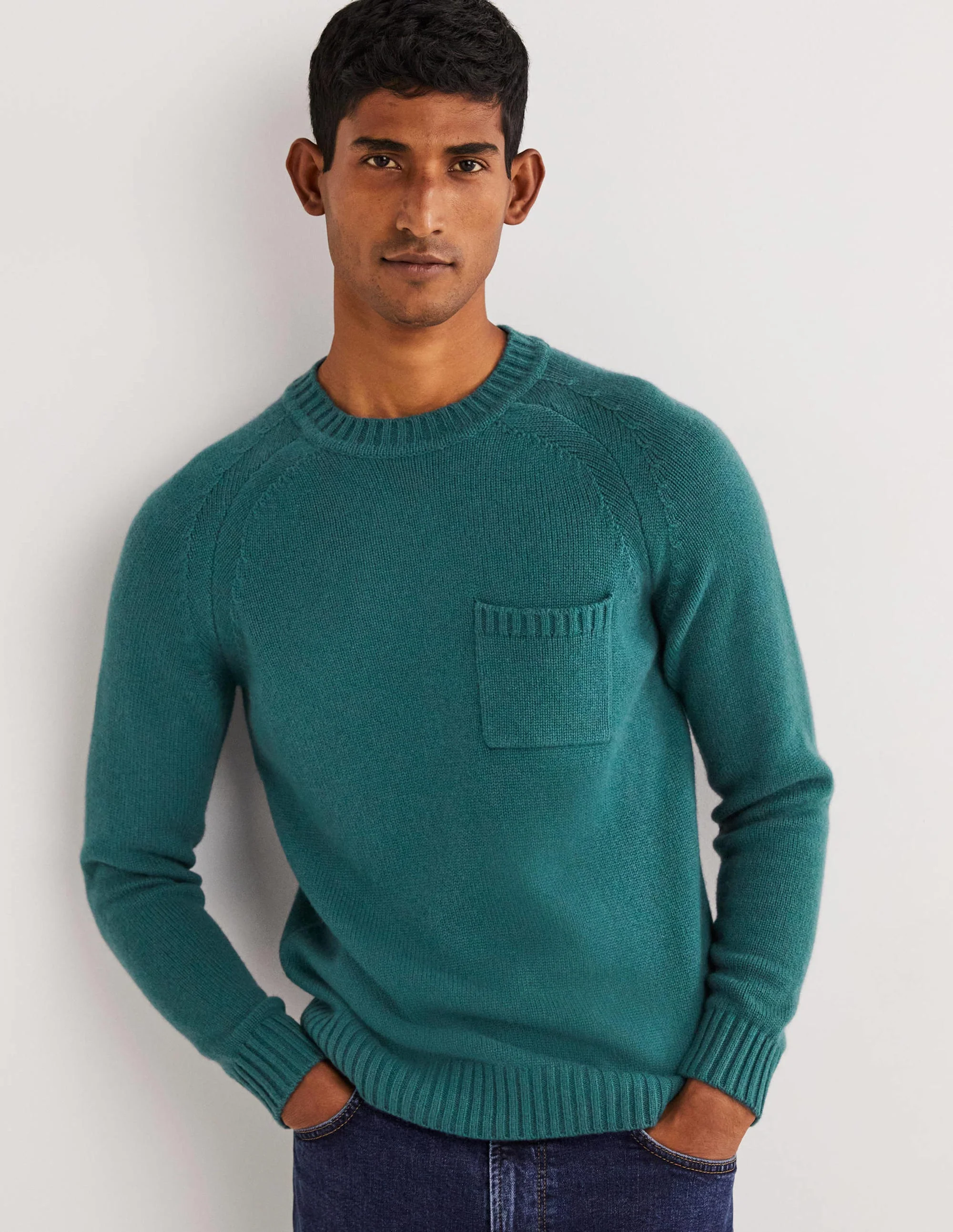 Chunky Cashmere Crew Sweater-Teal
