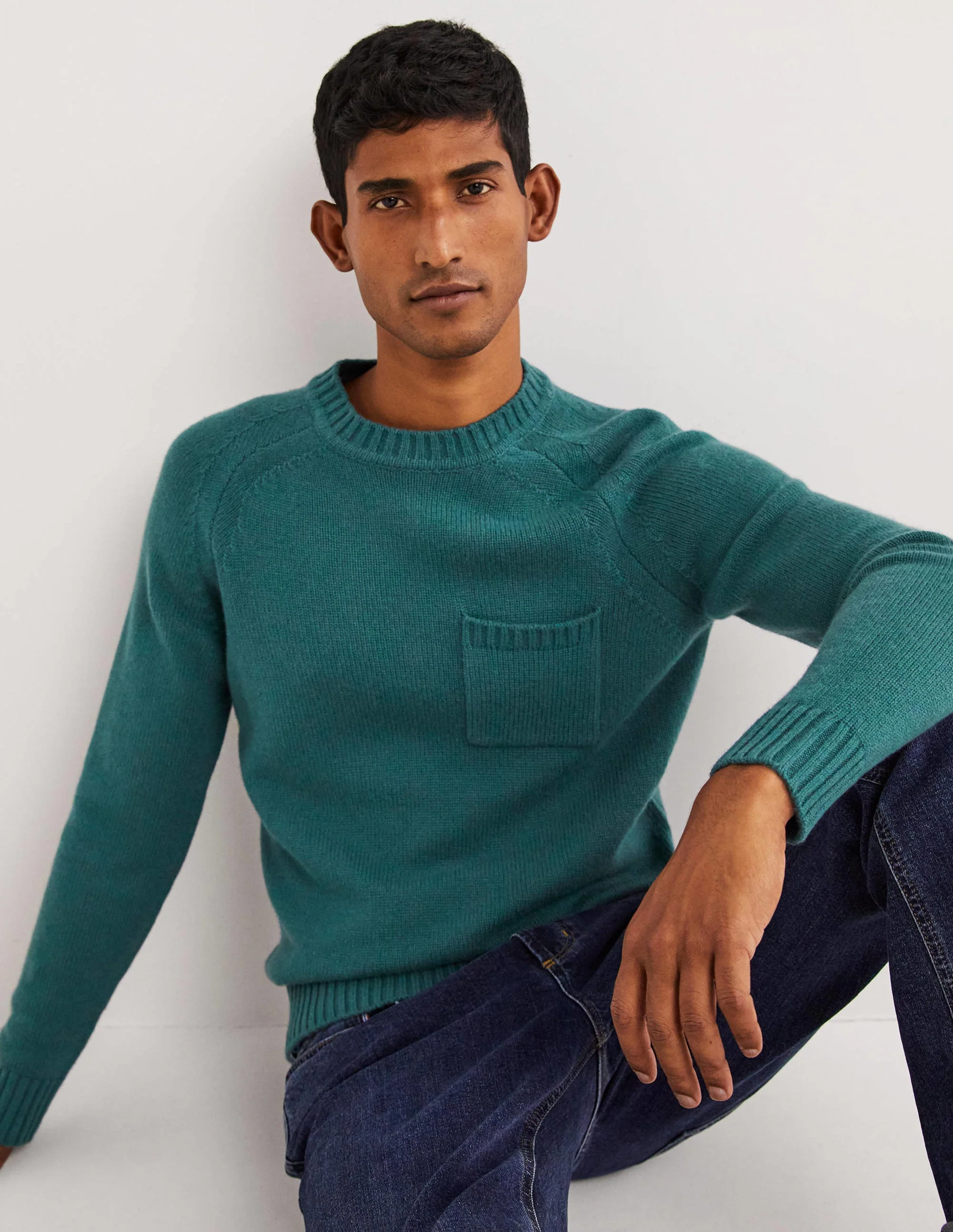 Chunky Cashmere Crew Sweater-Teal - Image 4