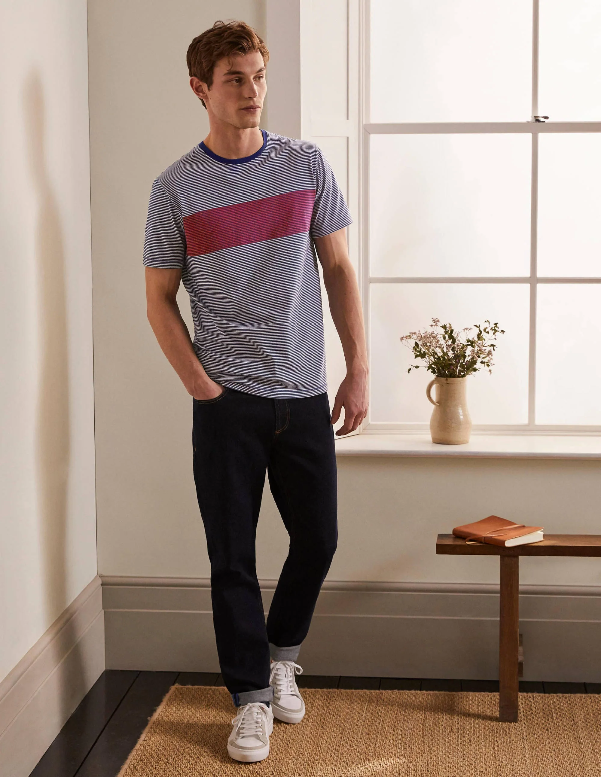 Classic Cotton T-shirt-Beetroot Chest Stripe - Image 2
