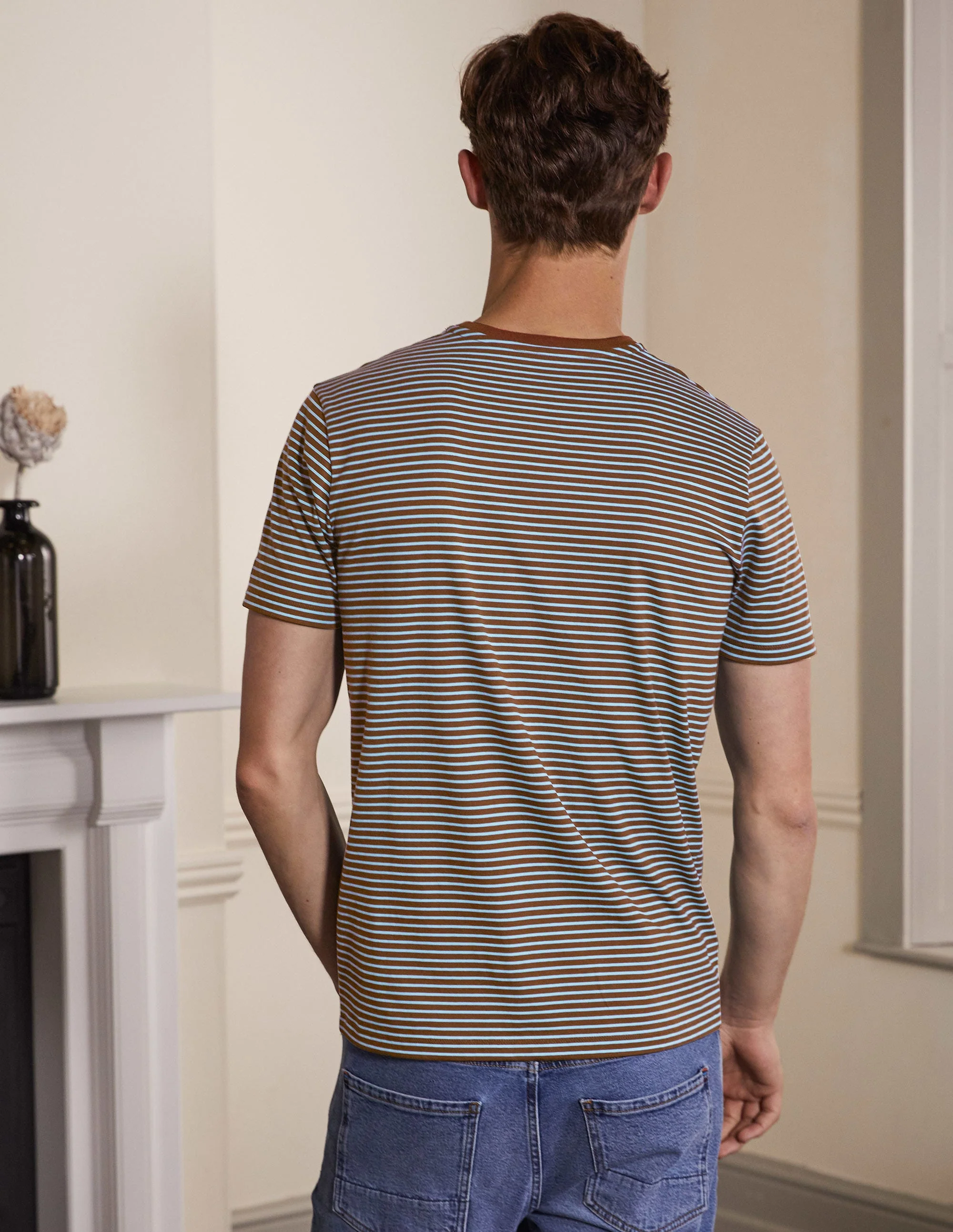 Classic Cotton T-shirt-Cacao/ Lichen Blue Stripe - Image 3