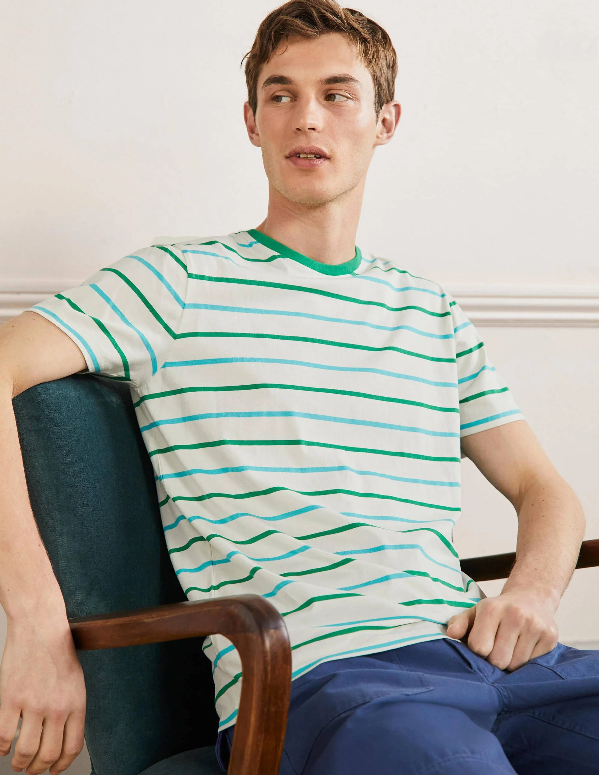 Classic Cotton T-shirt-Emerald Green/Ivory Stripe - Image 4